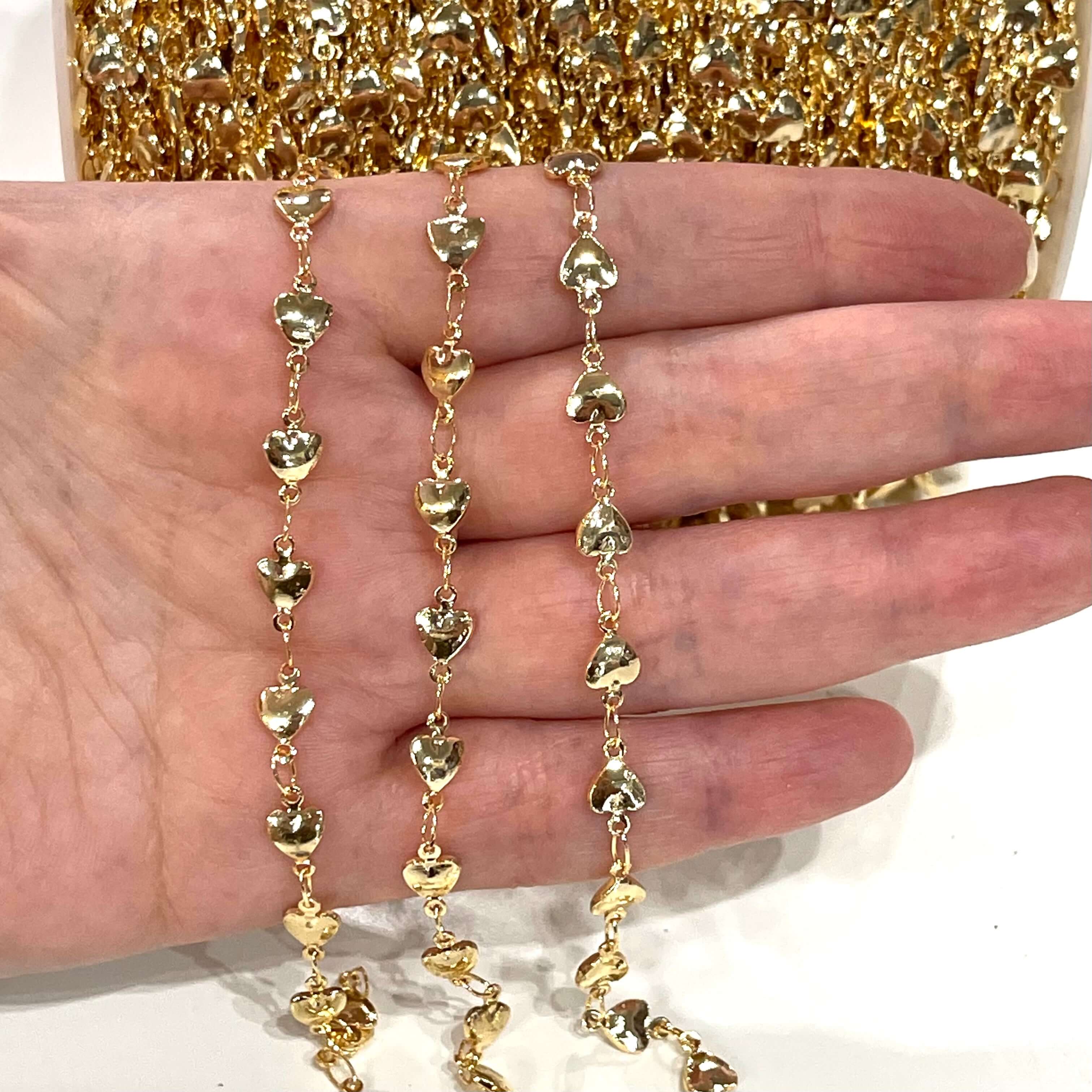 24Kt Gold Plated Chain with 6mm Hearts, 1 Meter
