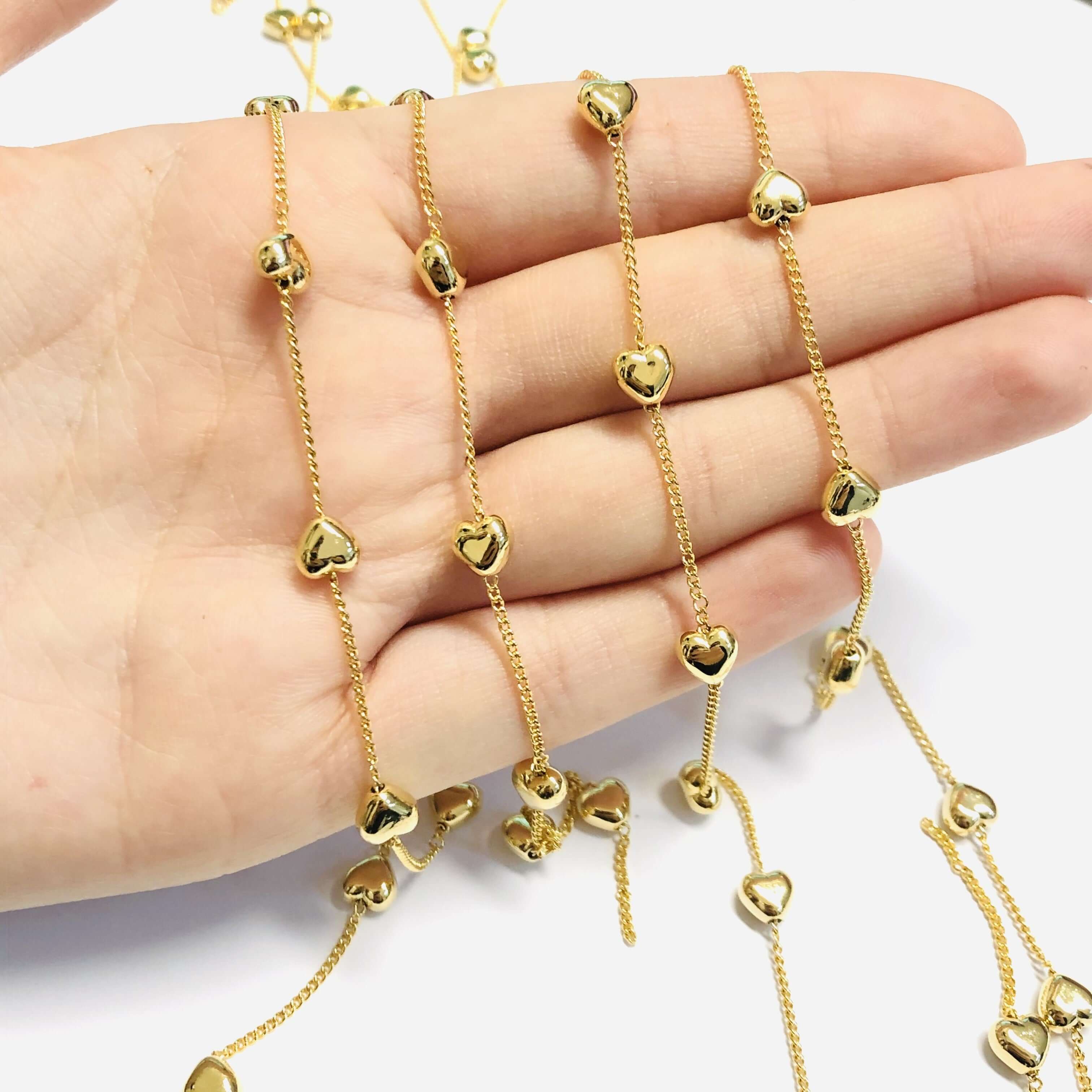 24Kt Gold Plated Chain with 6mm Hearts, 1 Meter - Image 2