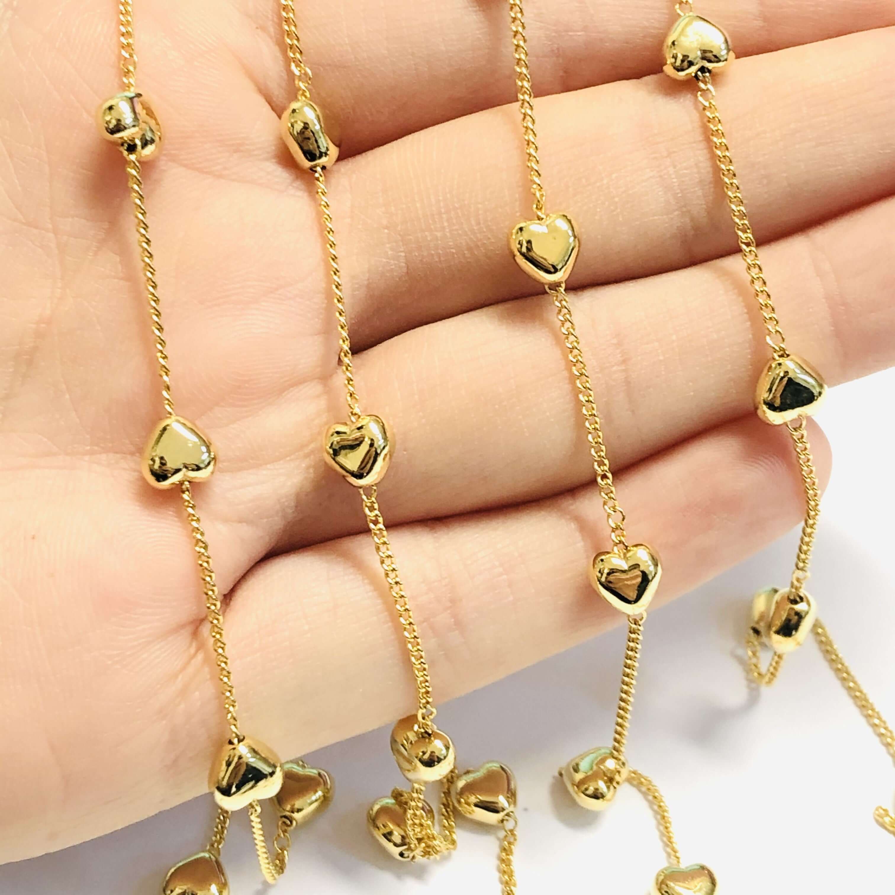 24Kt Gold Plated Chain with 6mm Hearts, 1 Meter - Image 3