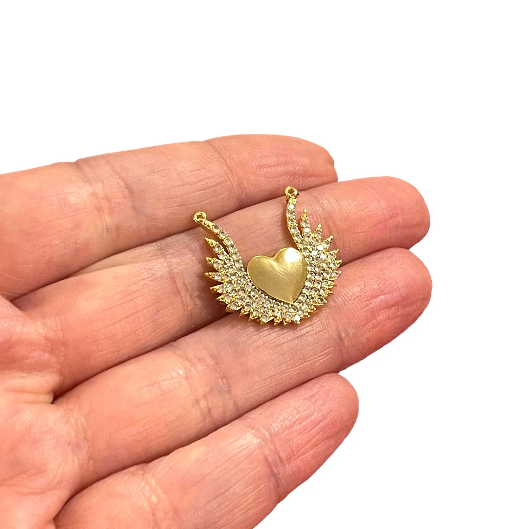 24Kt Gold Plated CZ Micro Pave Angel Wing Charm - Image 2