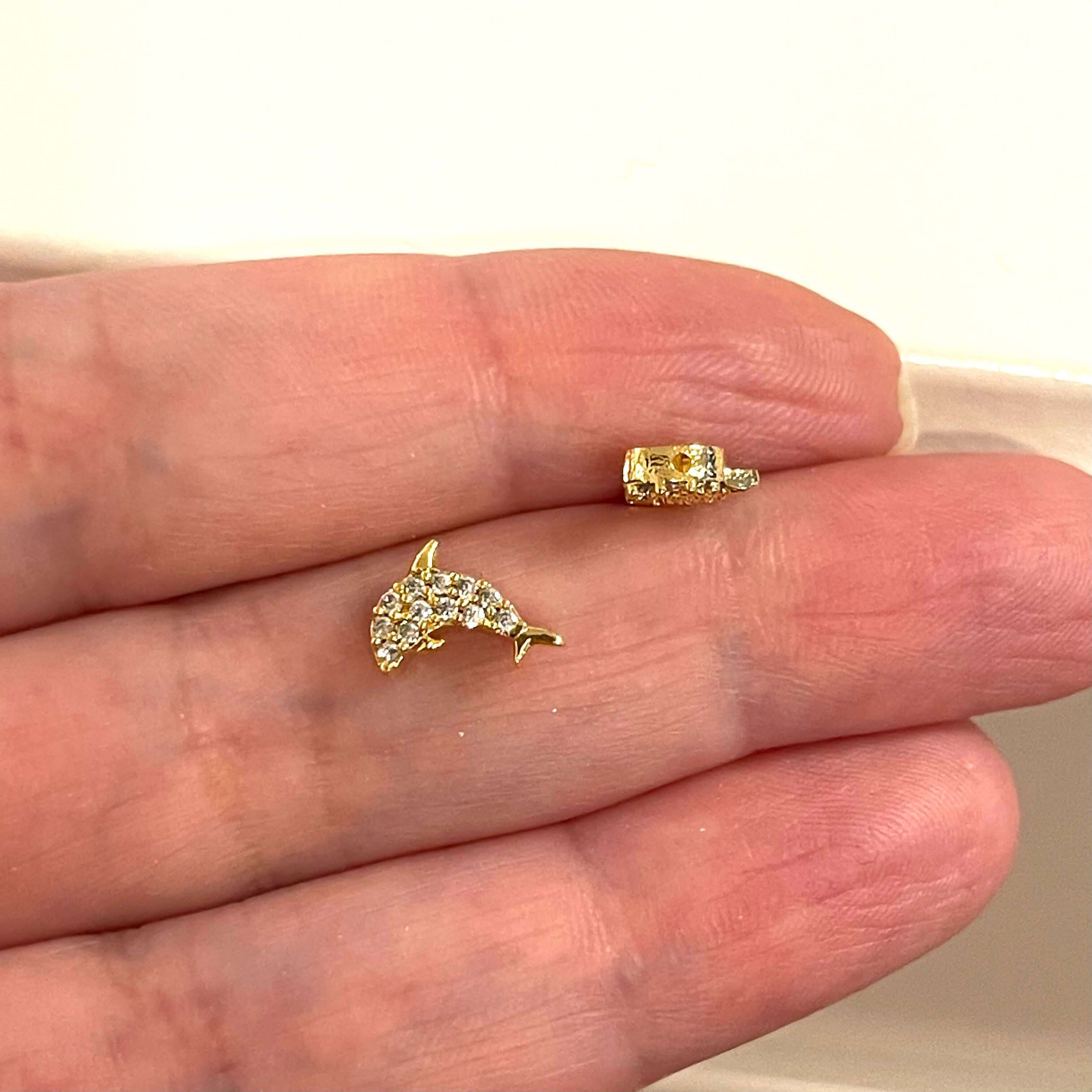 24Kt Gold Plated CZ Micro Pave Dolphin Charm - Image 2