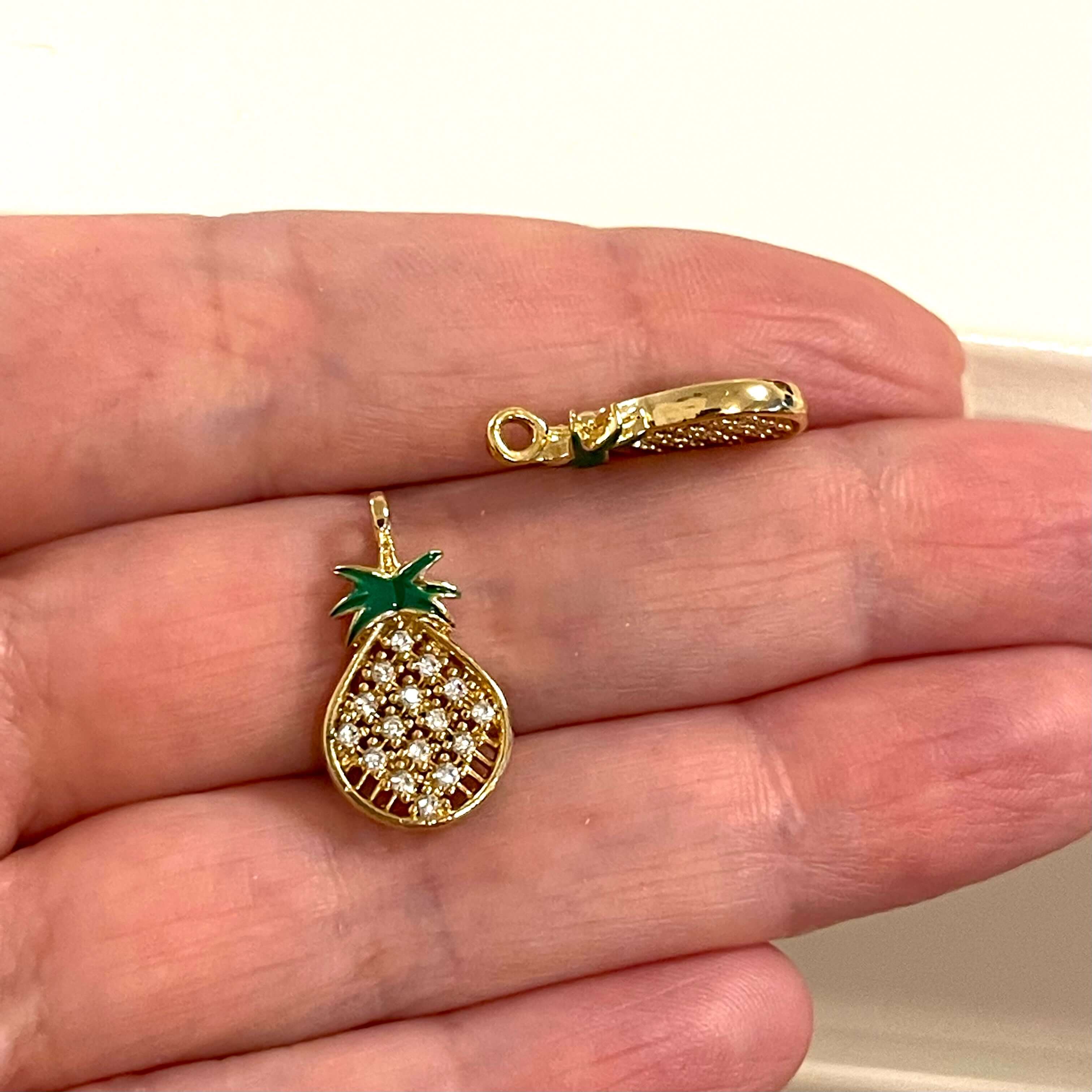 24Kt Gold Plated CZ Micro Pave Pine Apple Charm - Image 2