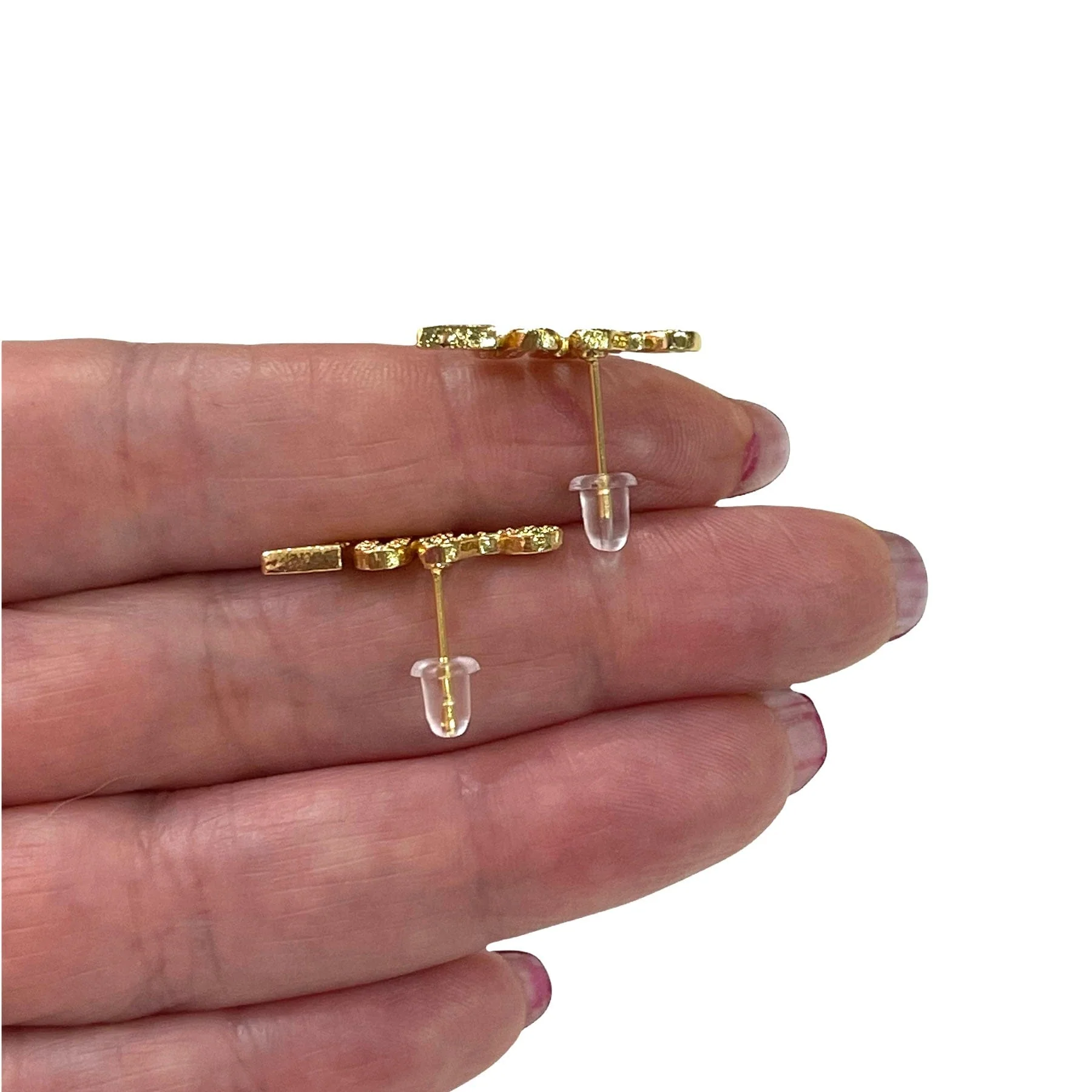 24Kt Gold Plated CZ Micro Pave Snake Stud Earrings, Rubber Earring Backs Included - Image 2