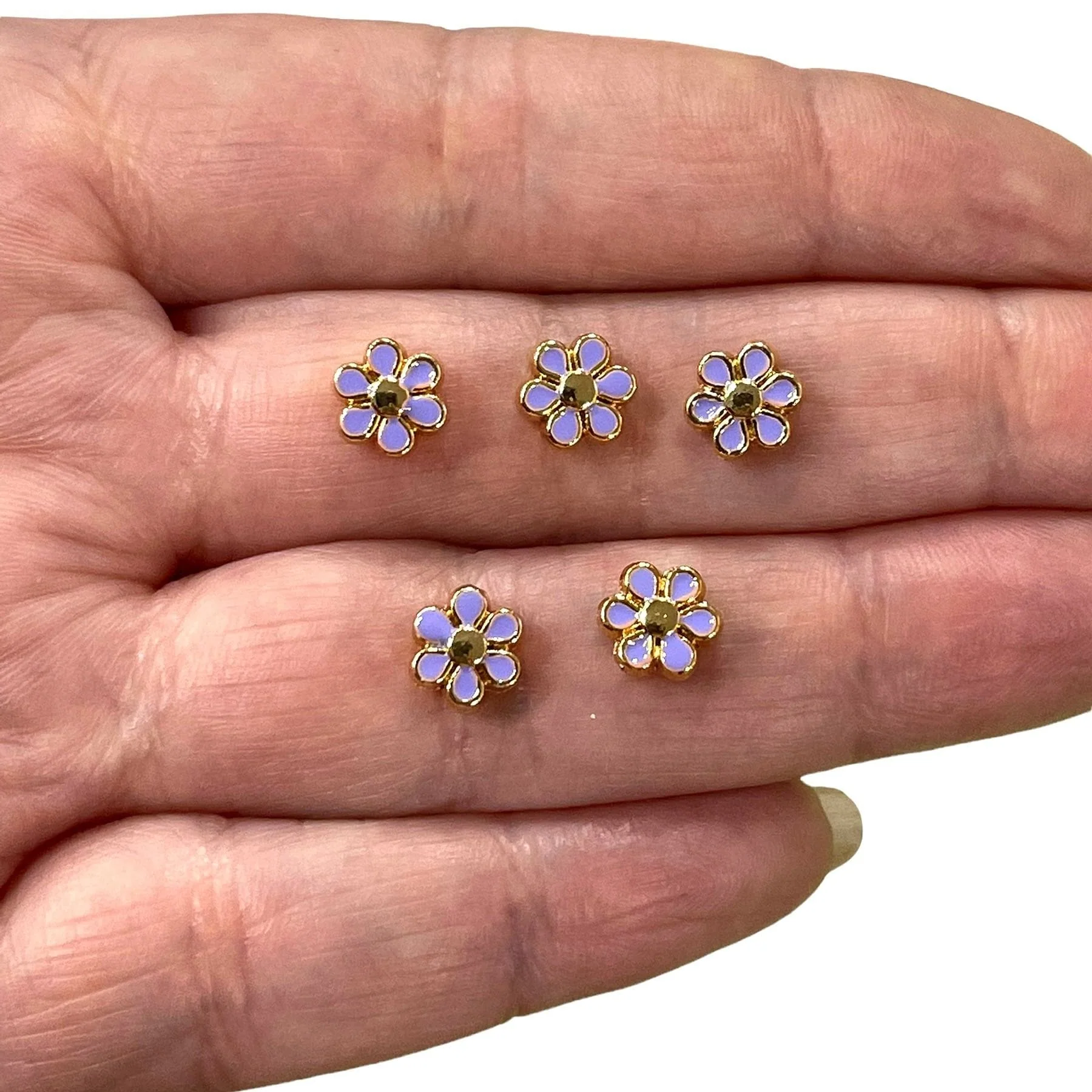24Kt Gold Plated Double Side Lilac Enamelled Daisy Charms, 5 pcs in a pack