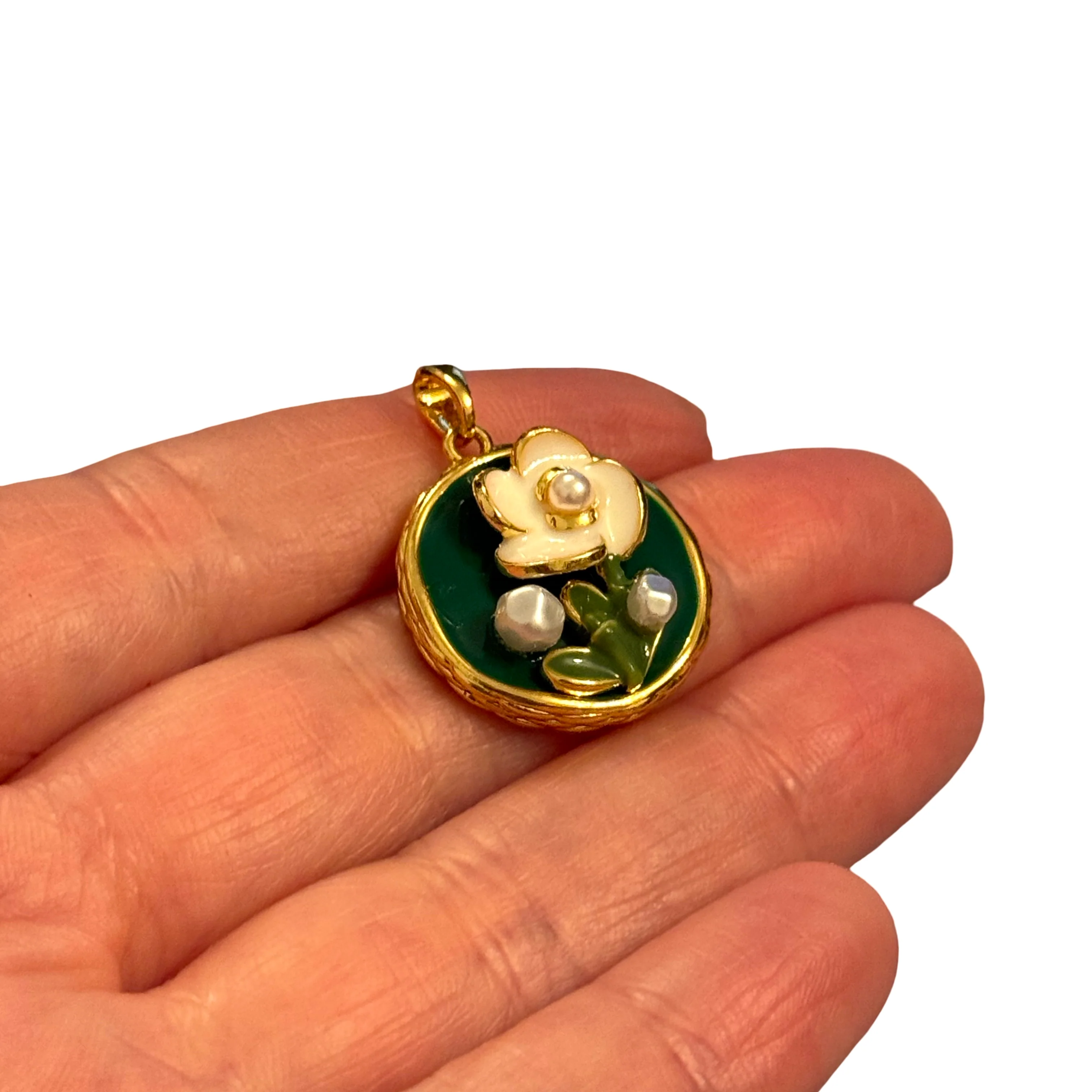 24Kt Gold Plated Enamel Floral Medallion Pendant – Brass Charm