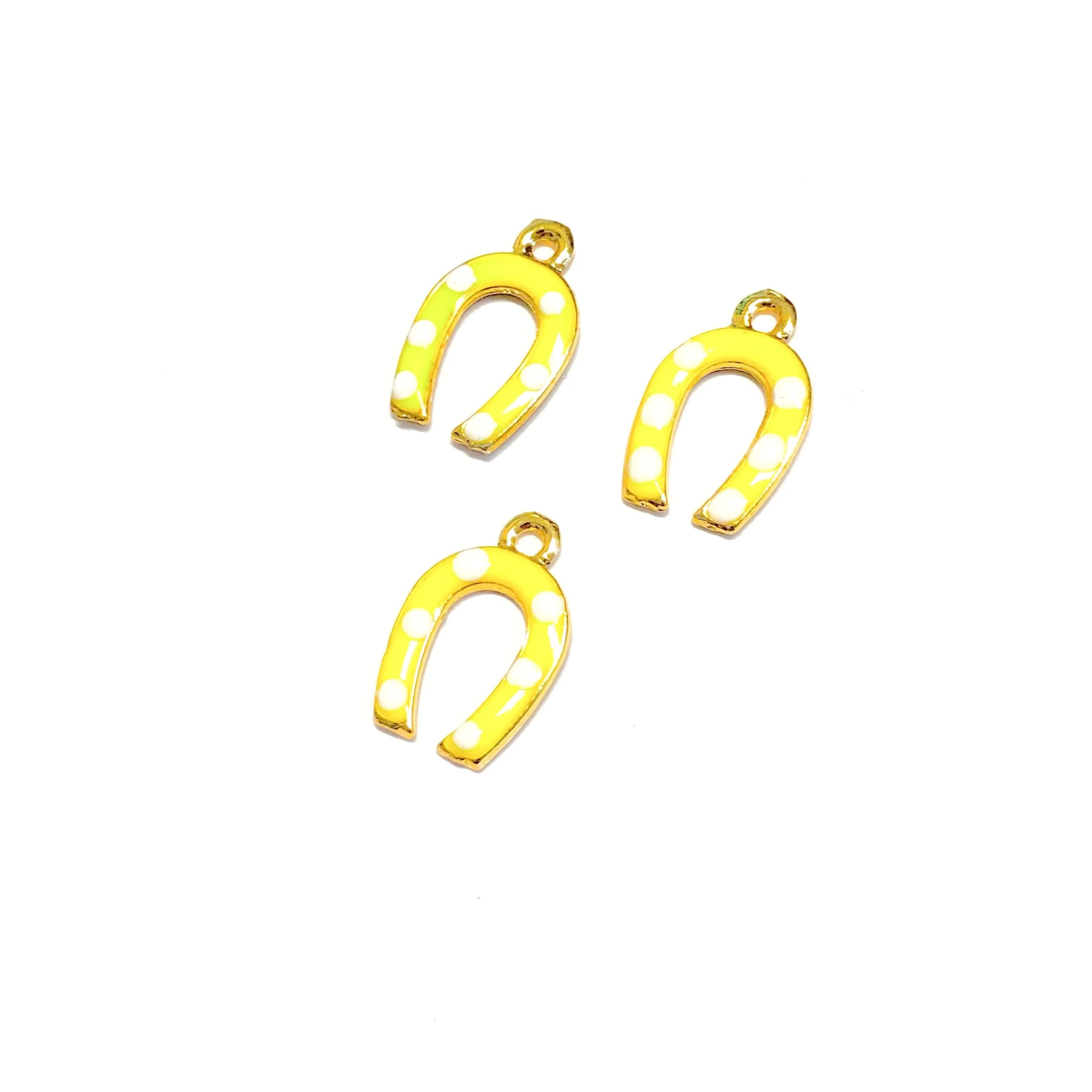 24Kt Gold Plated Enamelled Brass Horse Shoe Charms, 3 pcs in a pack - Image 2