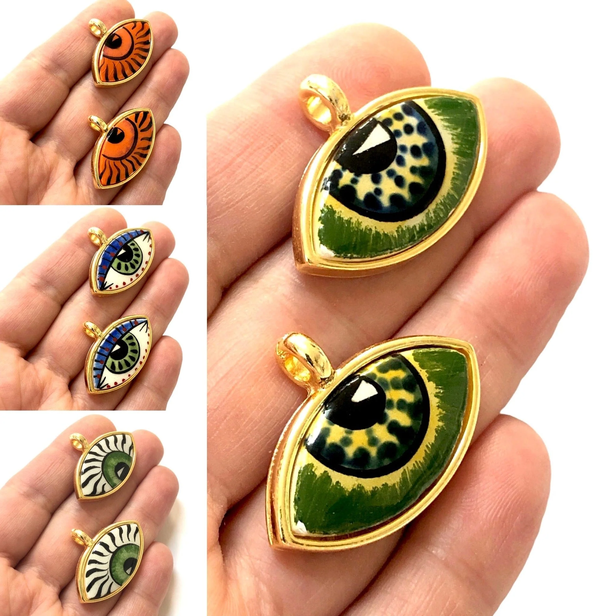 24Kt Gold Plated Hand Made&Paint Ceramic Eye Pendant - Image 6