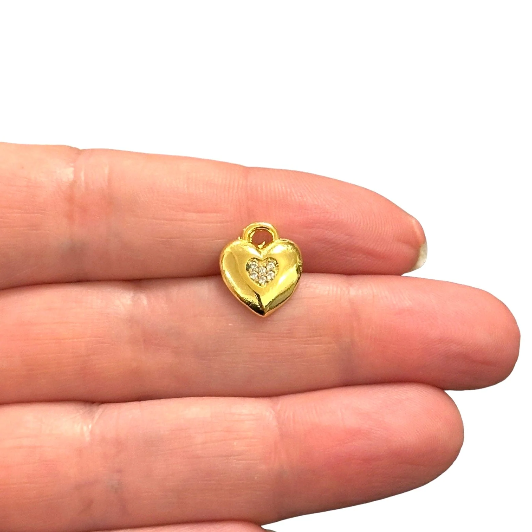 24Kt Gold Plated Heart Charms With Birthstone, Gold Birthstone CZ Charms, - Image 3