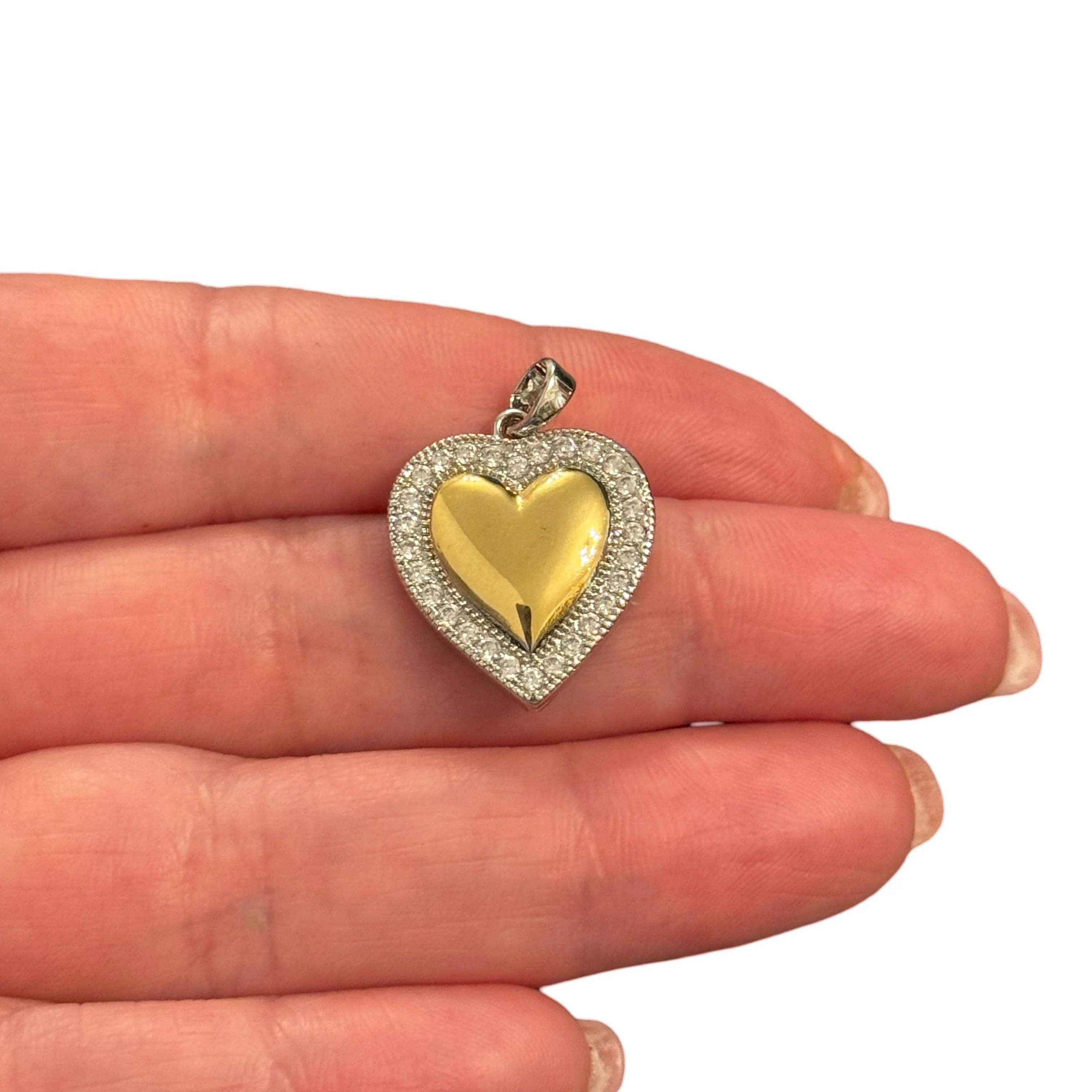 24Kt Gold Plated Heart Pendant with CZ Border