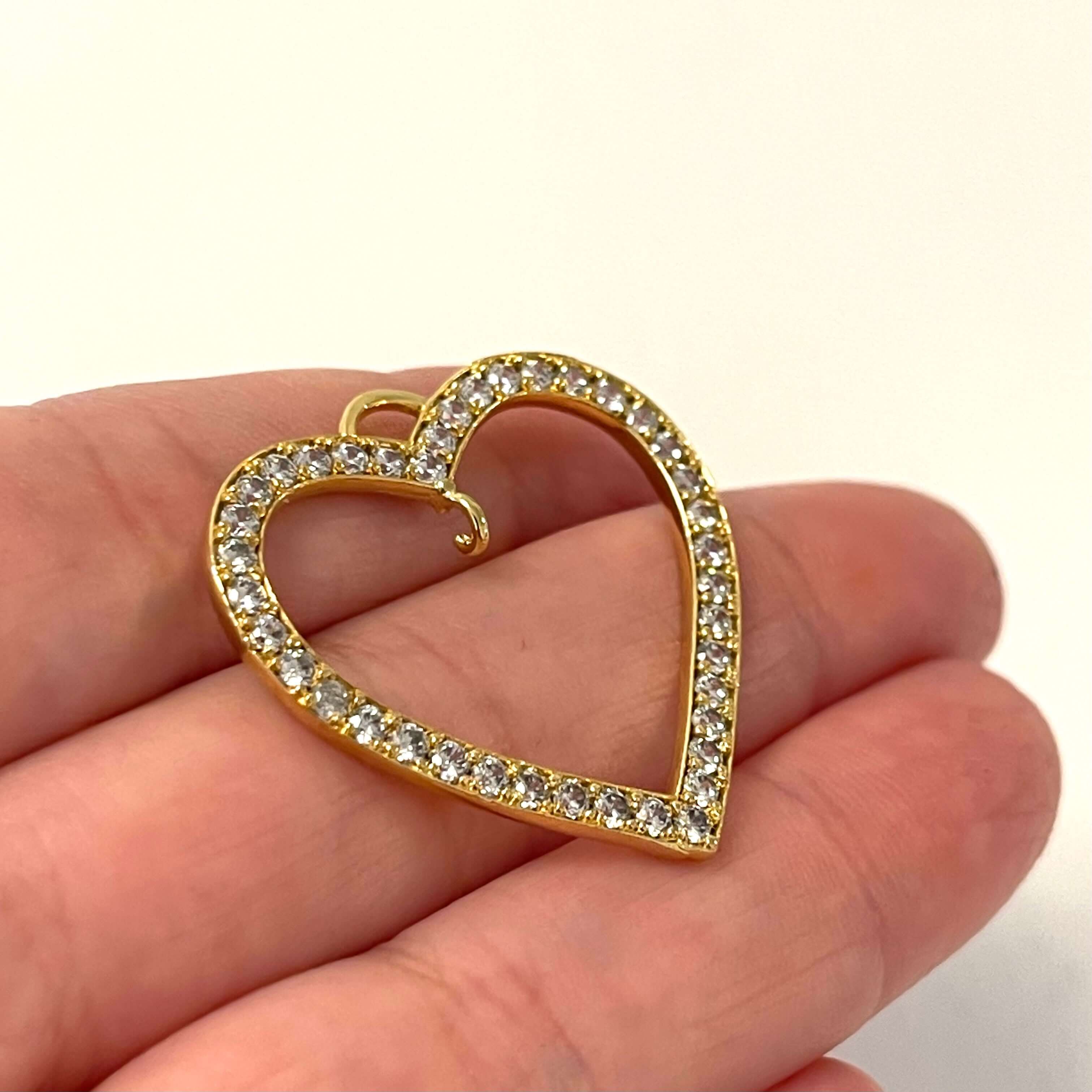 24Kt Gold Plated High Quality CZ Micro Pave Heart Pendant with Open Hole - Image 5