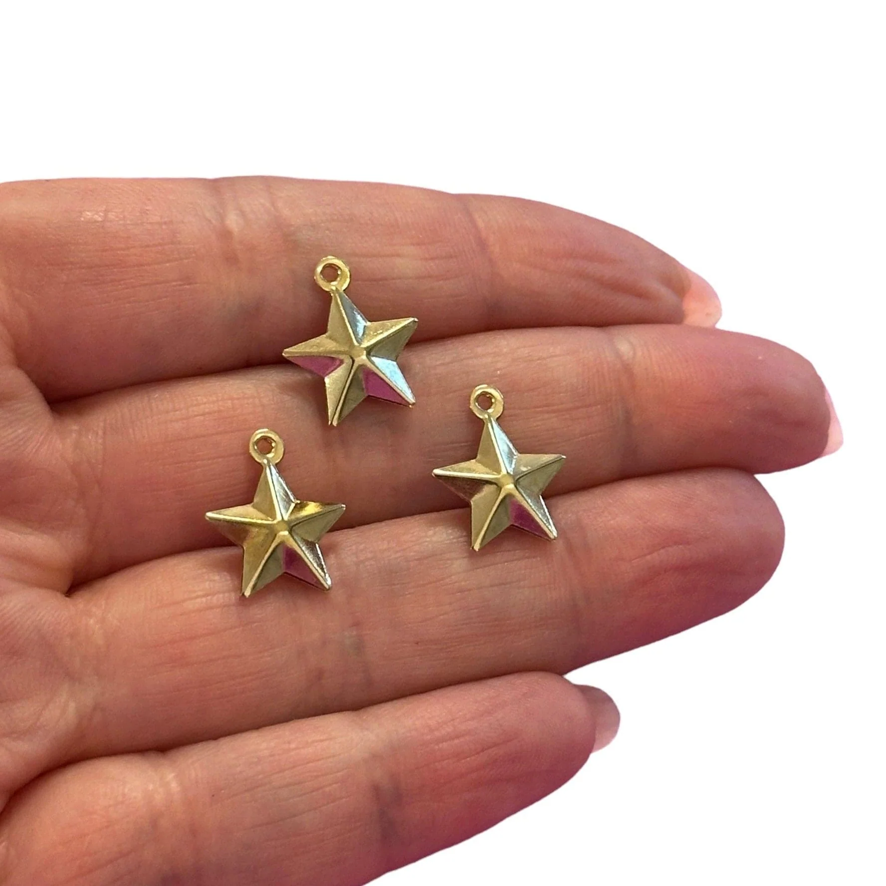 24Kt Gold Plated Hollow Star Charms, 3 pcs in a pack - Image 2