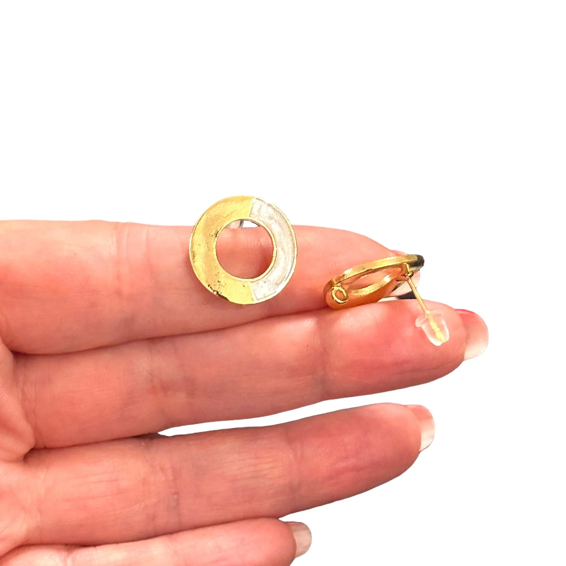 24Kt Gold Plated Ivory Enamelled Brass Stud Earrings, 2 pcs in a pack, - Image 2