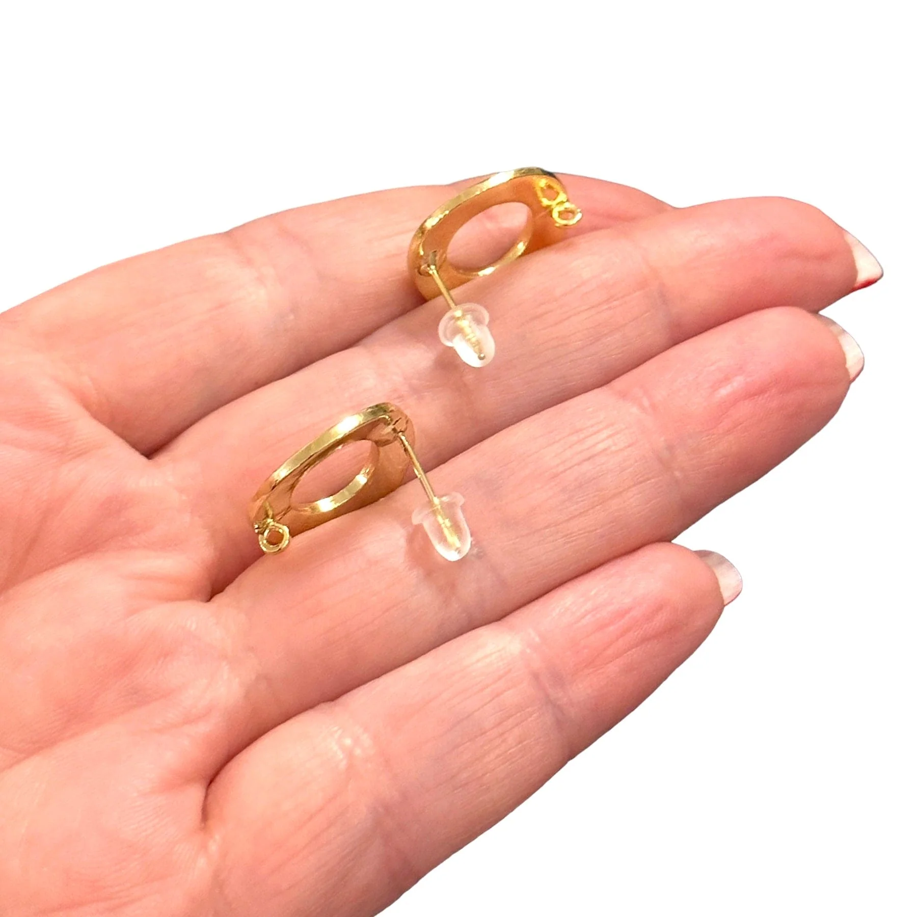 24Kt Gold Plated Ivory Enamelled Brass Stud Earrings, 2 pcs in a pack, - Image 3