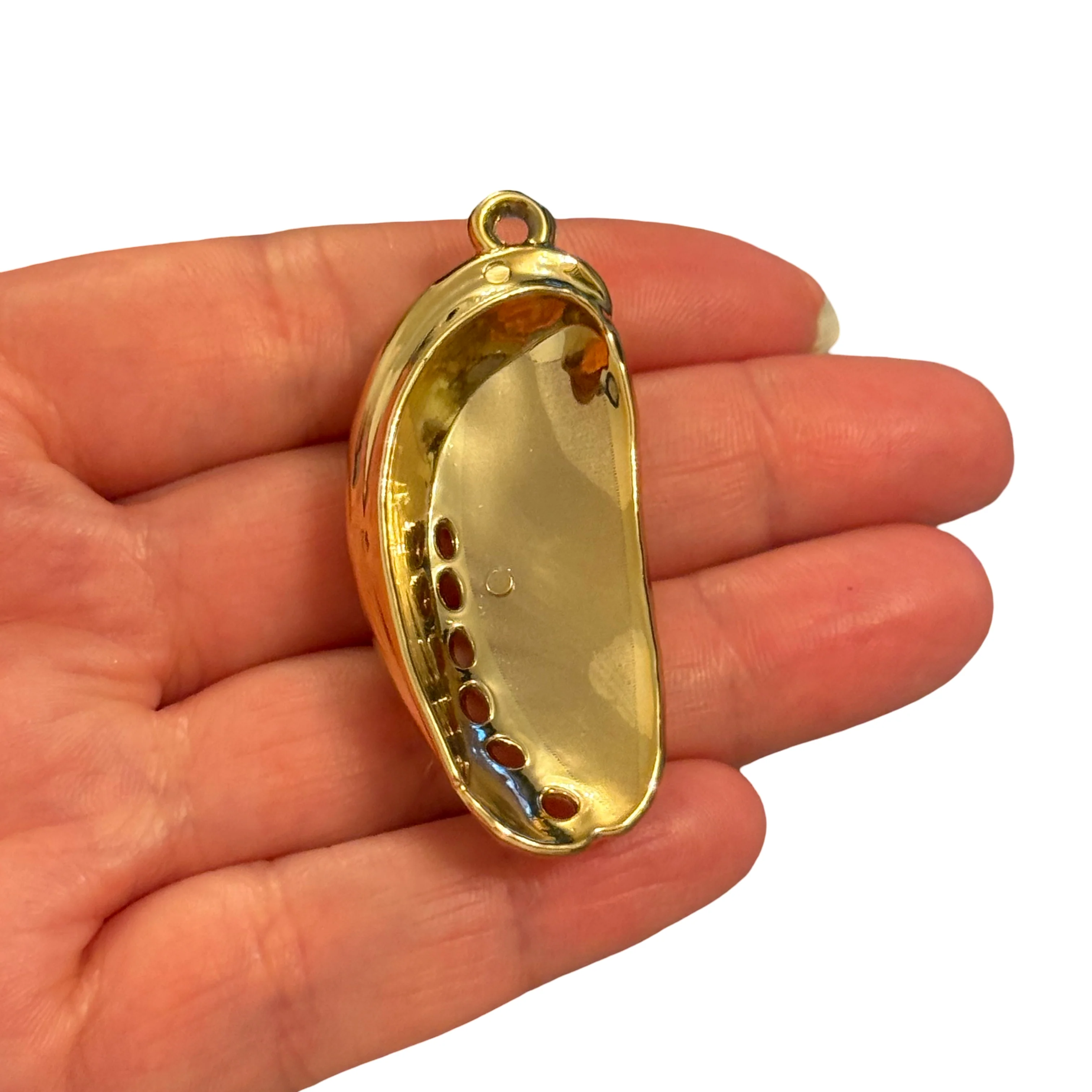 24Kt Gold Plated Long Shell Pendant, Realistic Sea Shell Charm, Elongated Shell Pendant, Gold Back Statement Charm 52mm - Image 2
