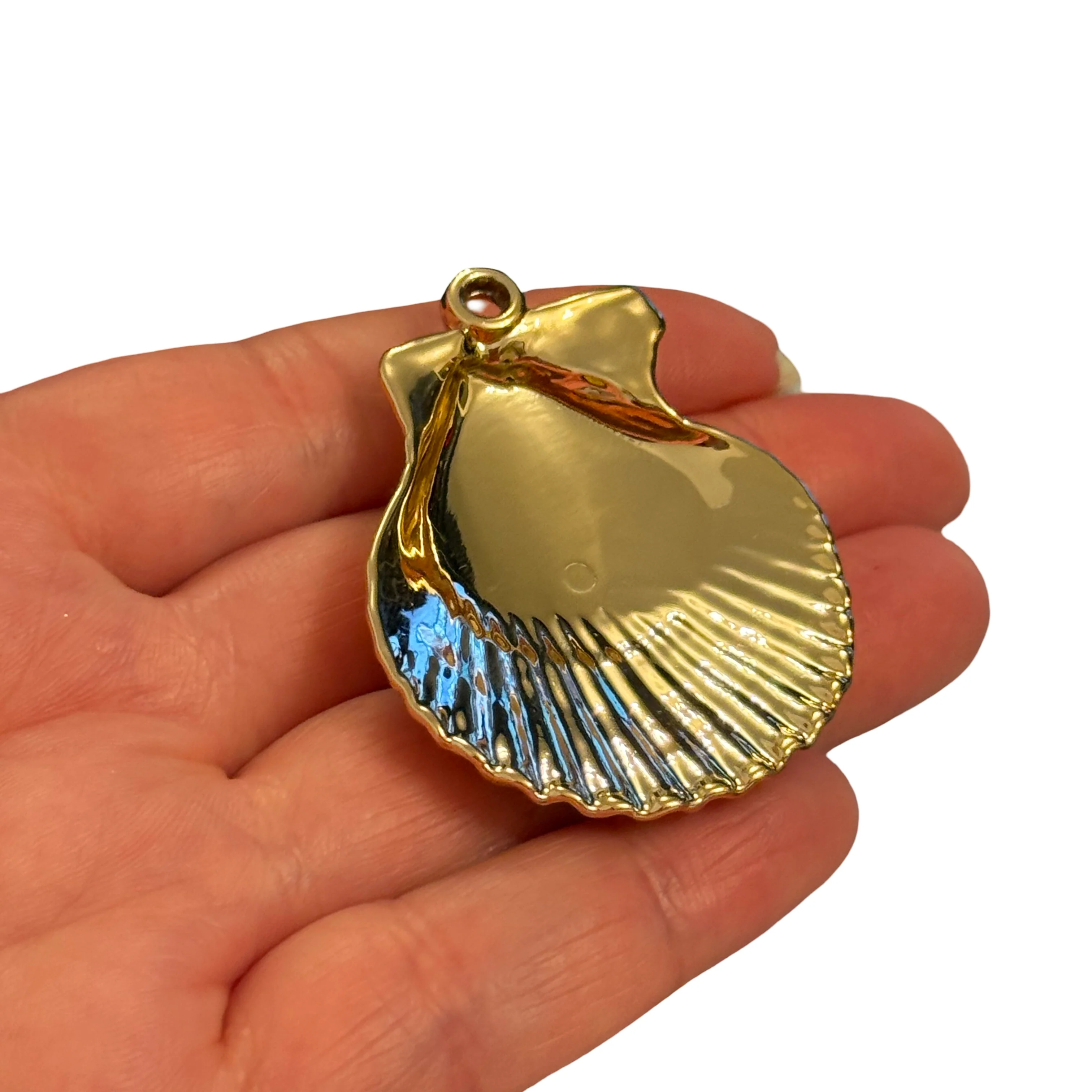 24Kt Gold Plated Large Scallop Shell Pendant, Realistic Sea Shell Charm, Statement Shell Pendant, Gold Back Charm 50mm - Image 2