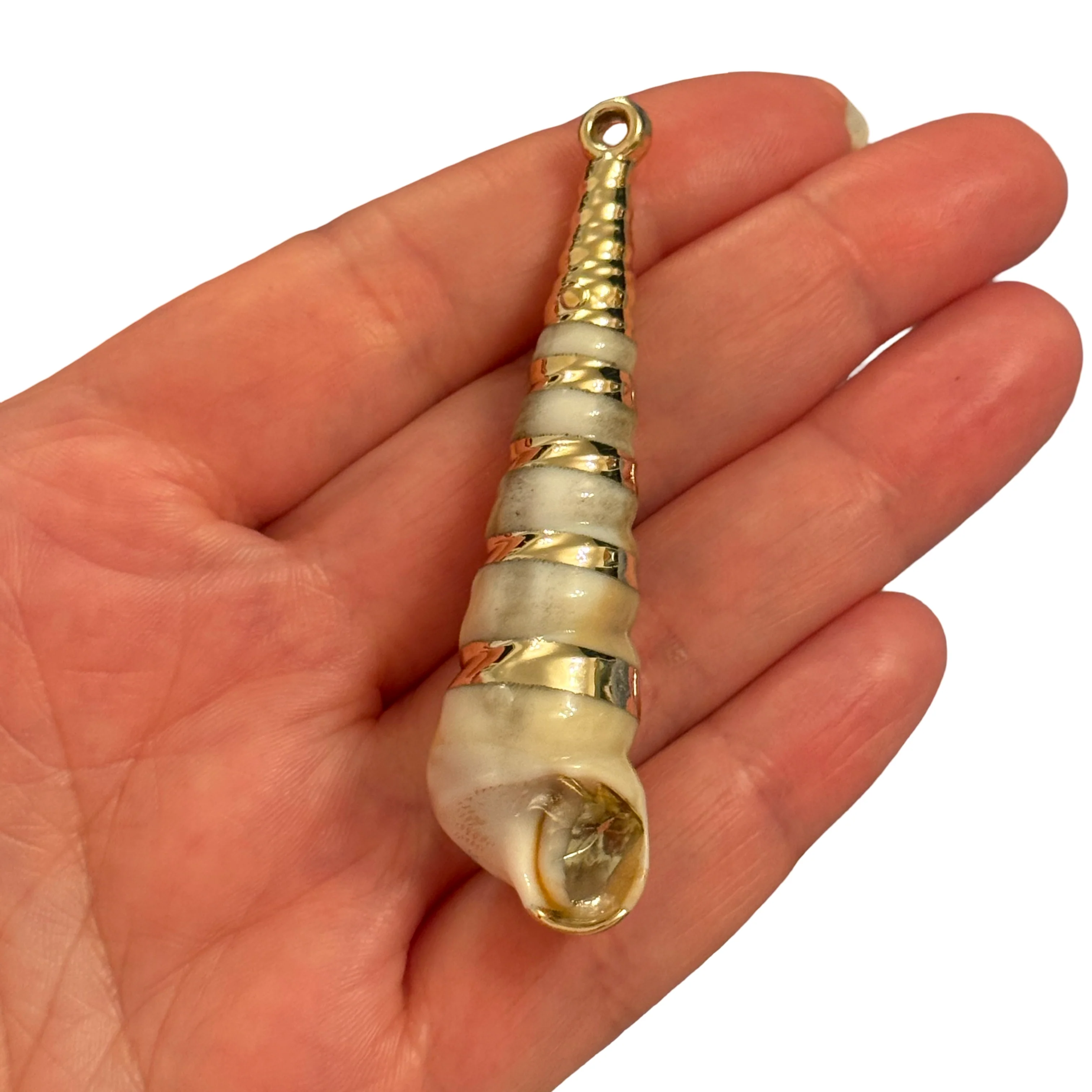 24Kt Gold Plated Long Spiral Shell Pendant, Tall Conch Shell Charm, Nautical Sea Shell Pendant, Statement Beach Charm 68mm - Image 2
