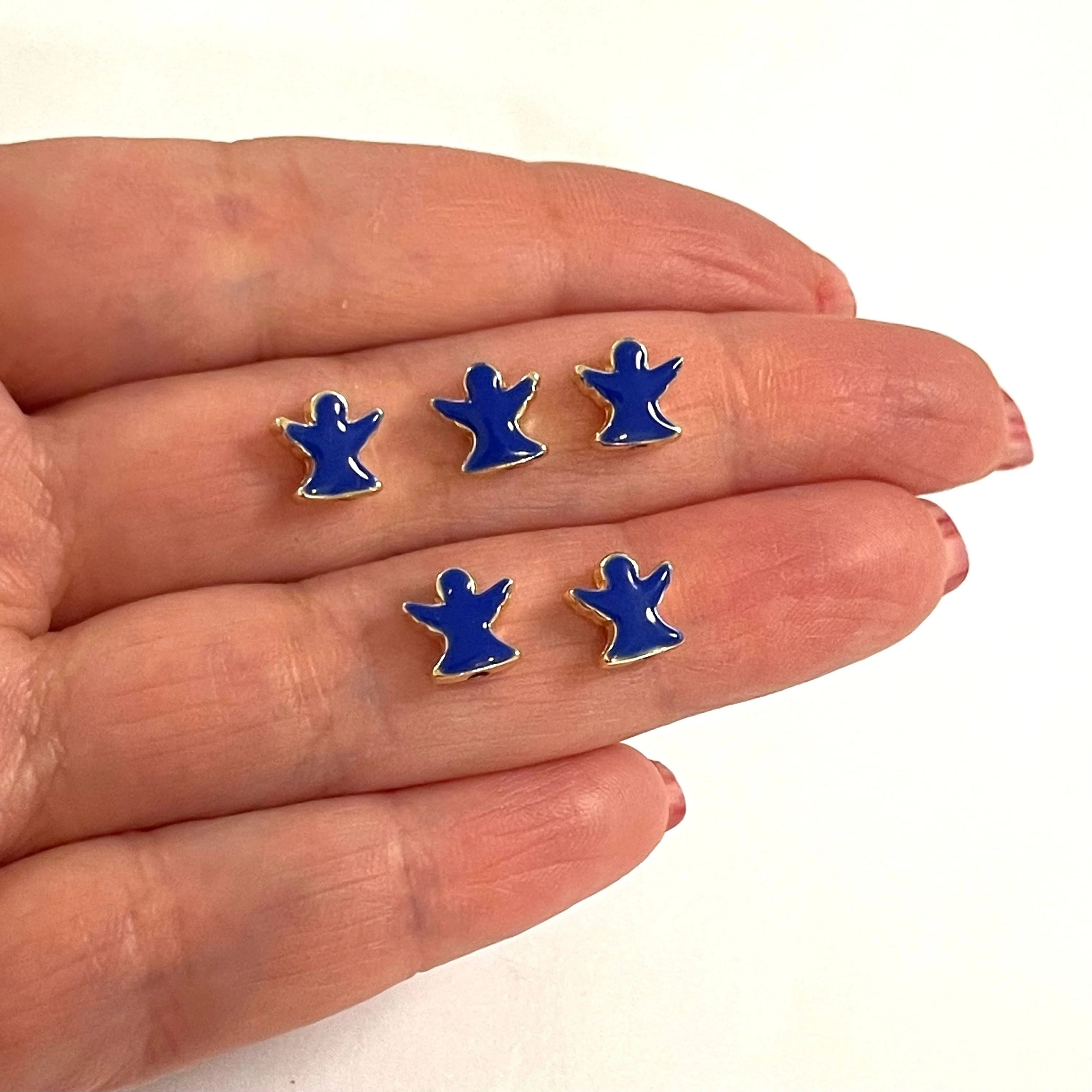 24Kt Gold Plated Navy Enamelled Angel Spacer Charms, 5 Pcs in a Pack