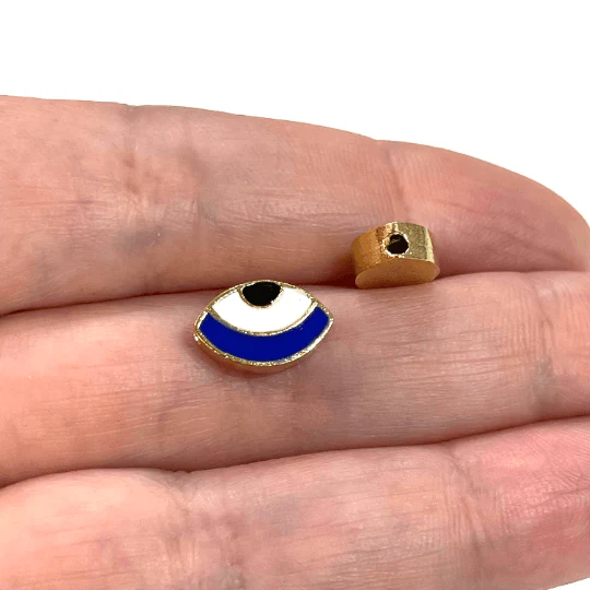 24Kt Gold Plated Navy Enamelled Eye Charms, 2 pcs in a pack - Image 2