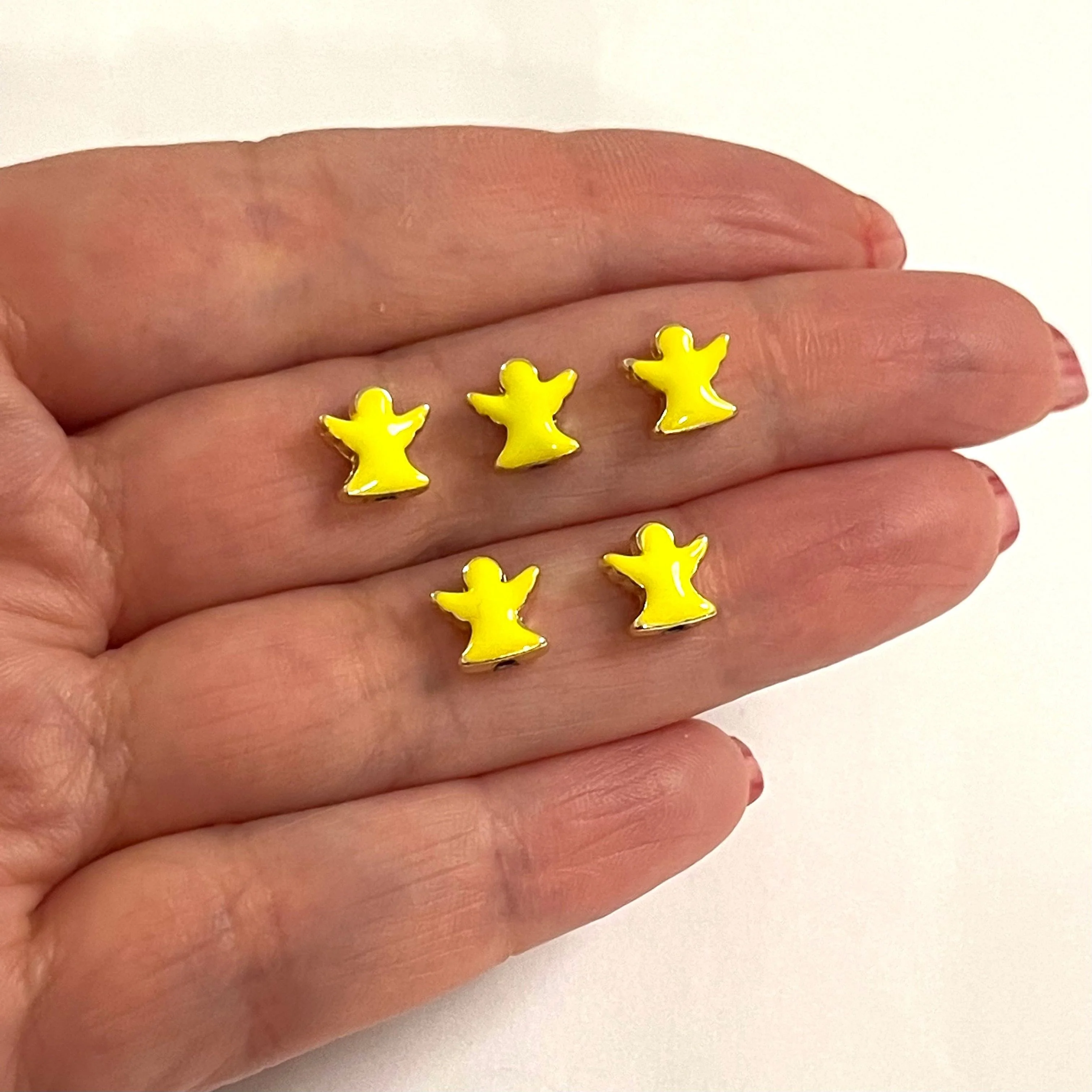 24Kt Gold Plated Neon Yellow Enamelled Angel Spacer Charms, 5 Pcs in a Pack