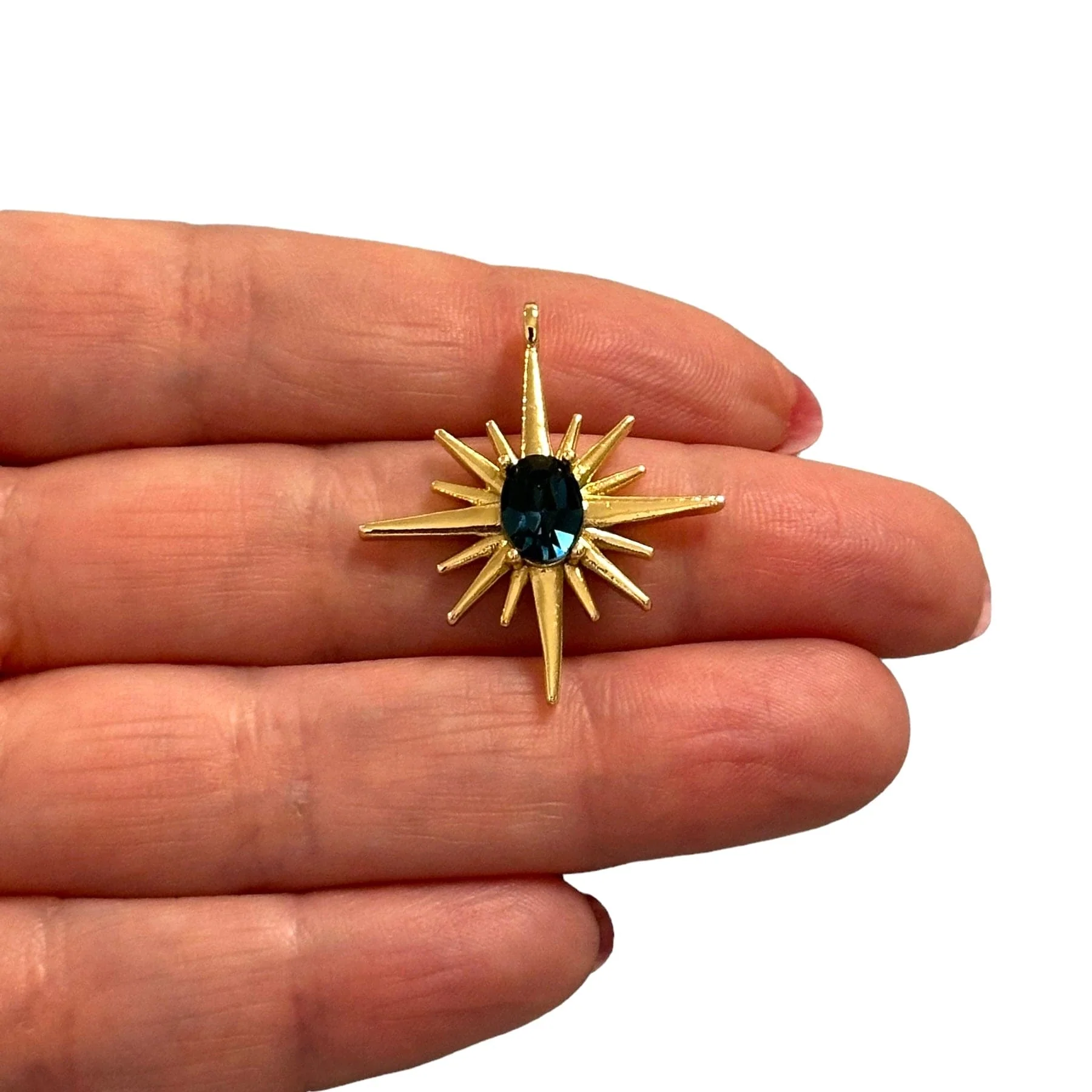 24Kt Gold Plated North Star Charm With Swarovski Sapphire Crystal