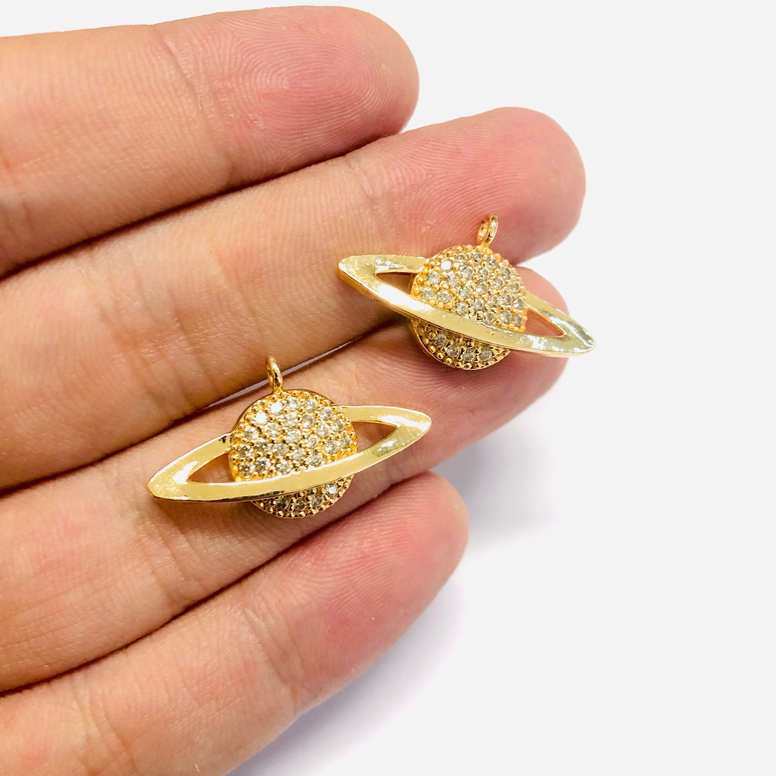 24Kt Gold Plated Saturn Brass Micro Pave Zirconia Pendant