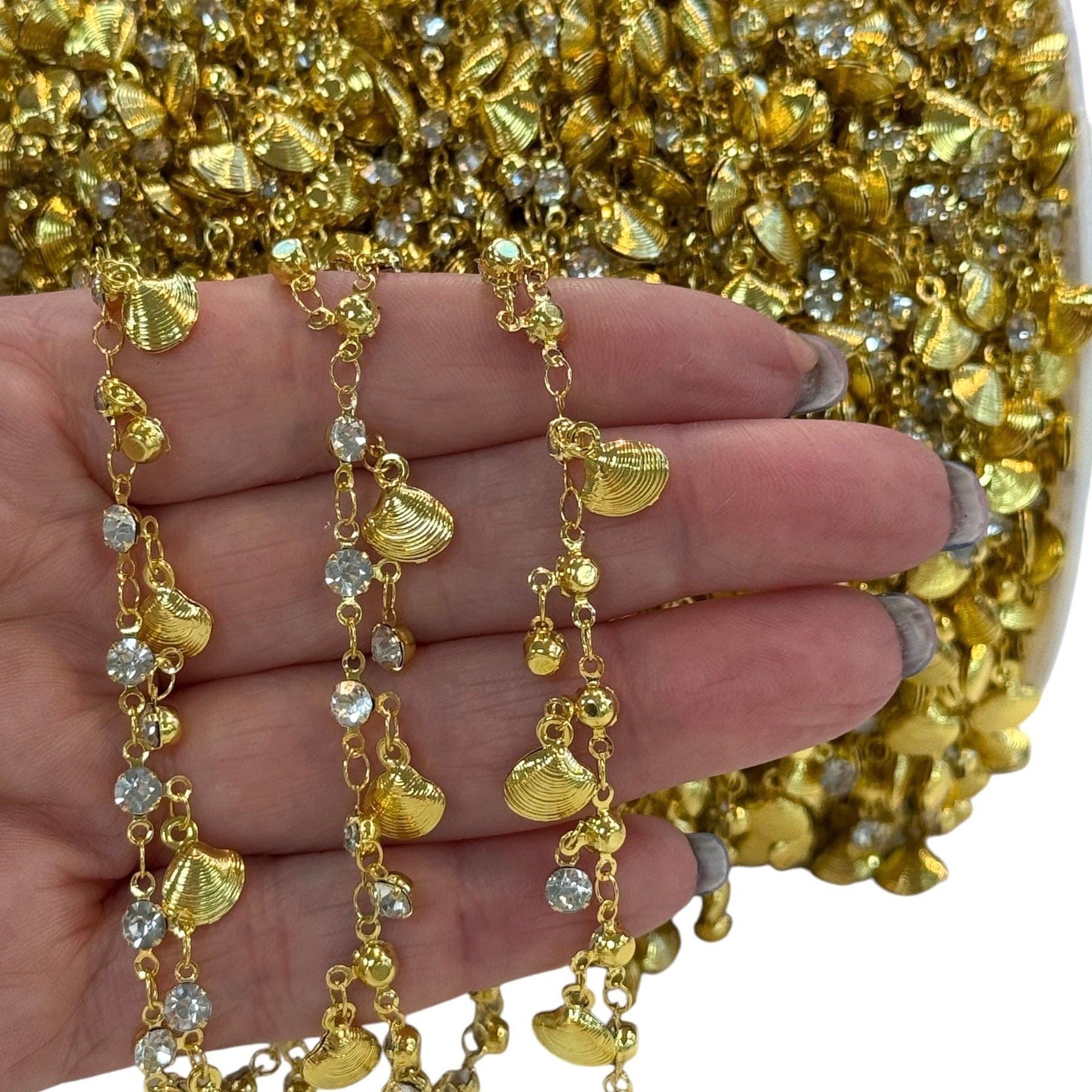 24Kt Gold-Plated Shell & Crystal Charm Chain - Image 3