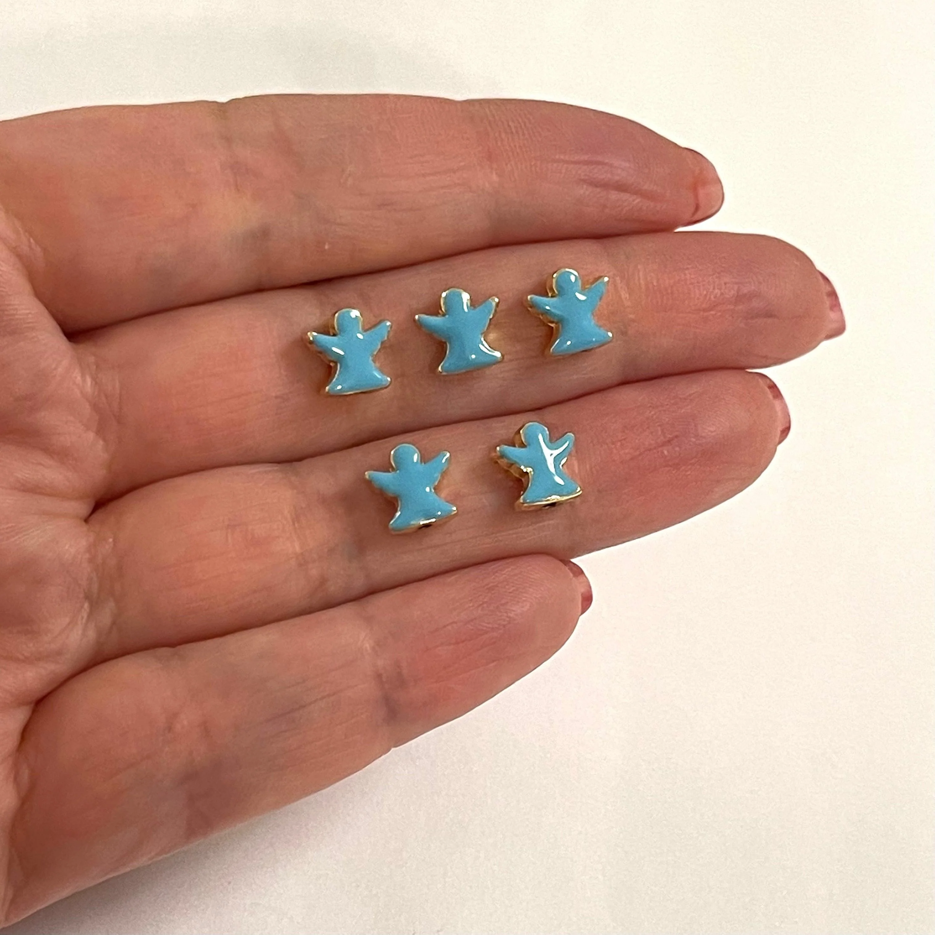 24Kt Gold Plated Sky Blue Enamelled Angel Spacer Charms, 5 Pcs in a Pack