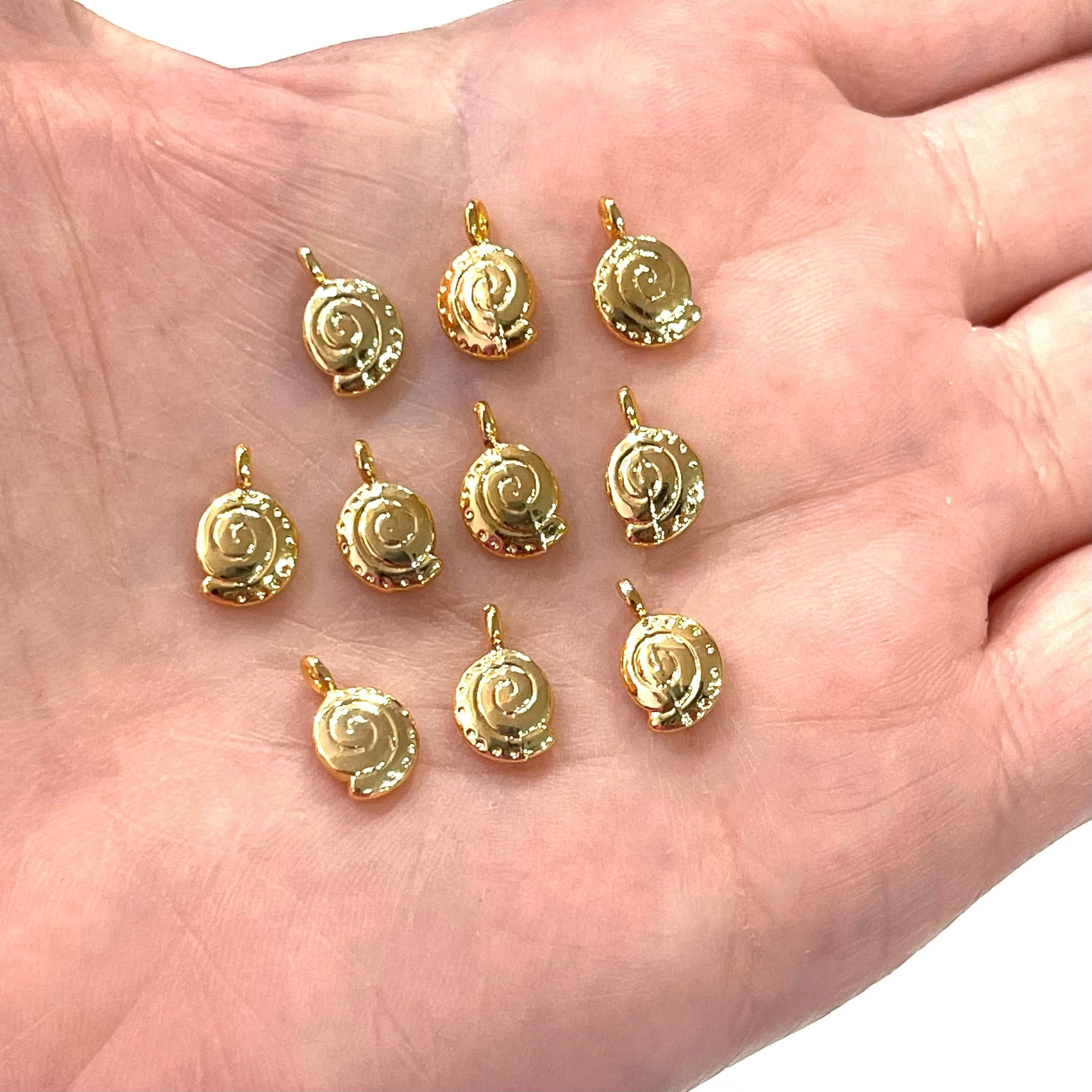 24Kt Gold Plated Snail Charms, 10 pcs in a pack,