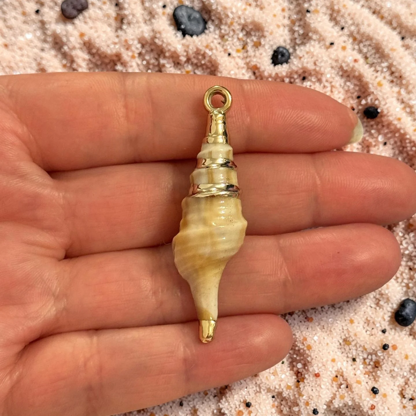 24Kt Gold Plated Spiral Shell Pendant, Long Conch Shell Charm, Nautical Sea Shell Pendant, Statement Beach Charm 50mm