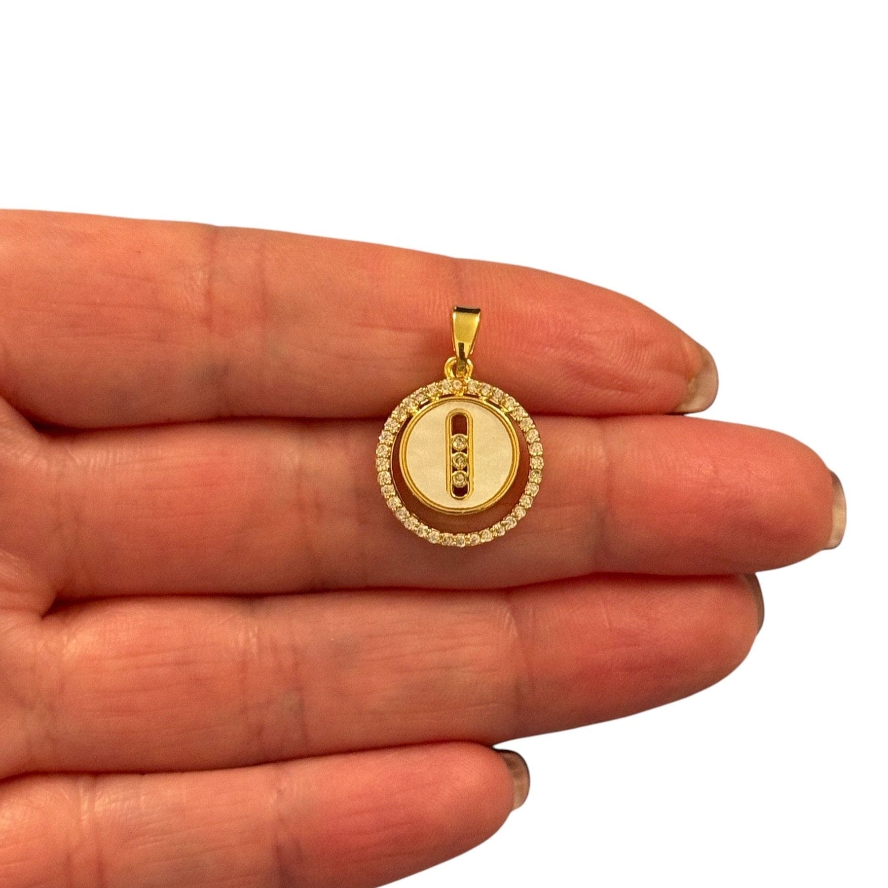 24Kt Gold Plated Stainless Steel CZ&Mother Of Pearl Charm With Bail
