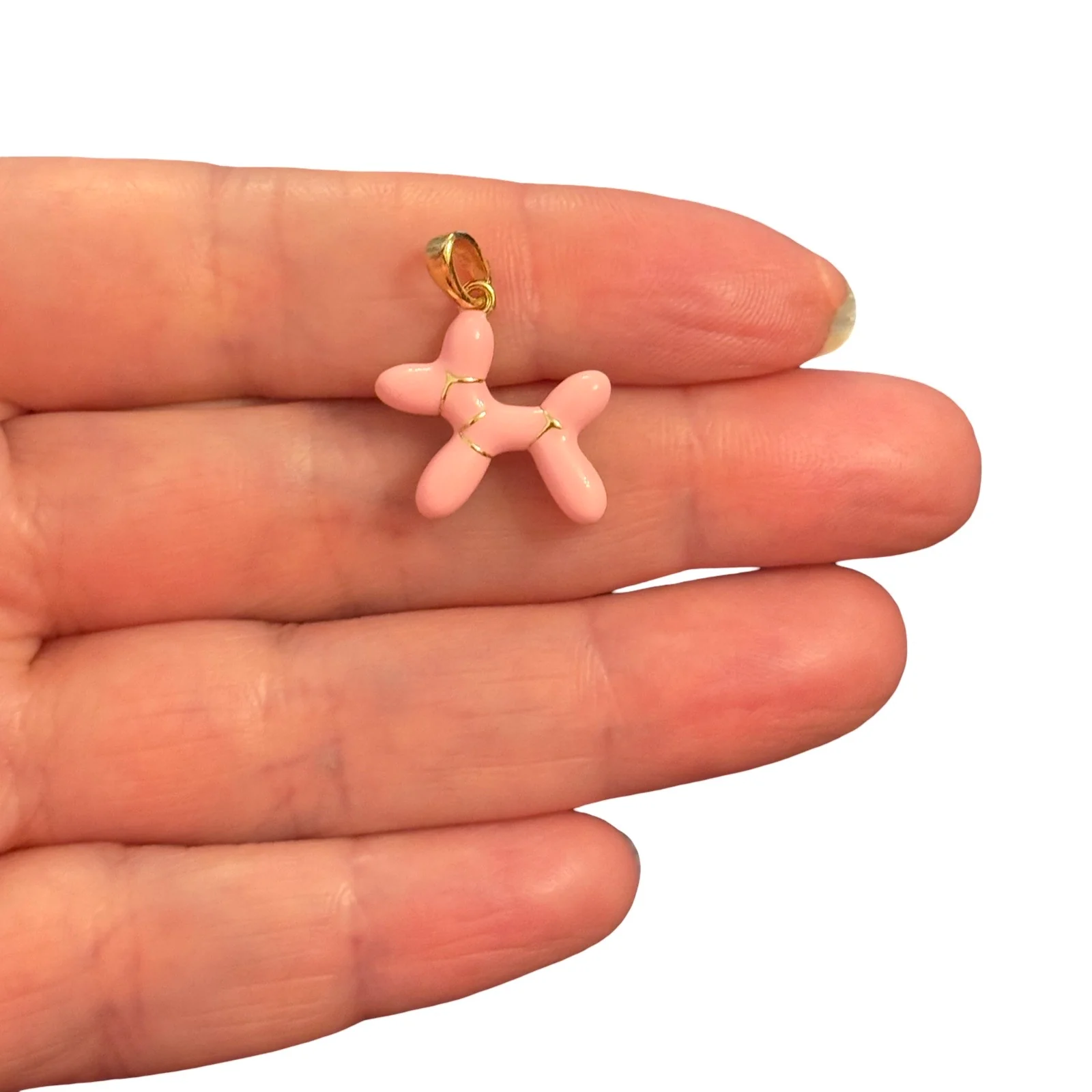 24Kt Gold Plated Sugar Pink Balloon Dog Pendant – Enamel Dog Charm, 21x16mm