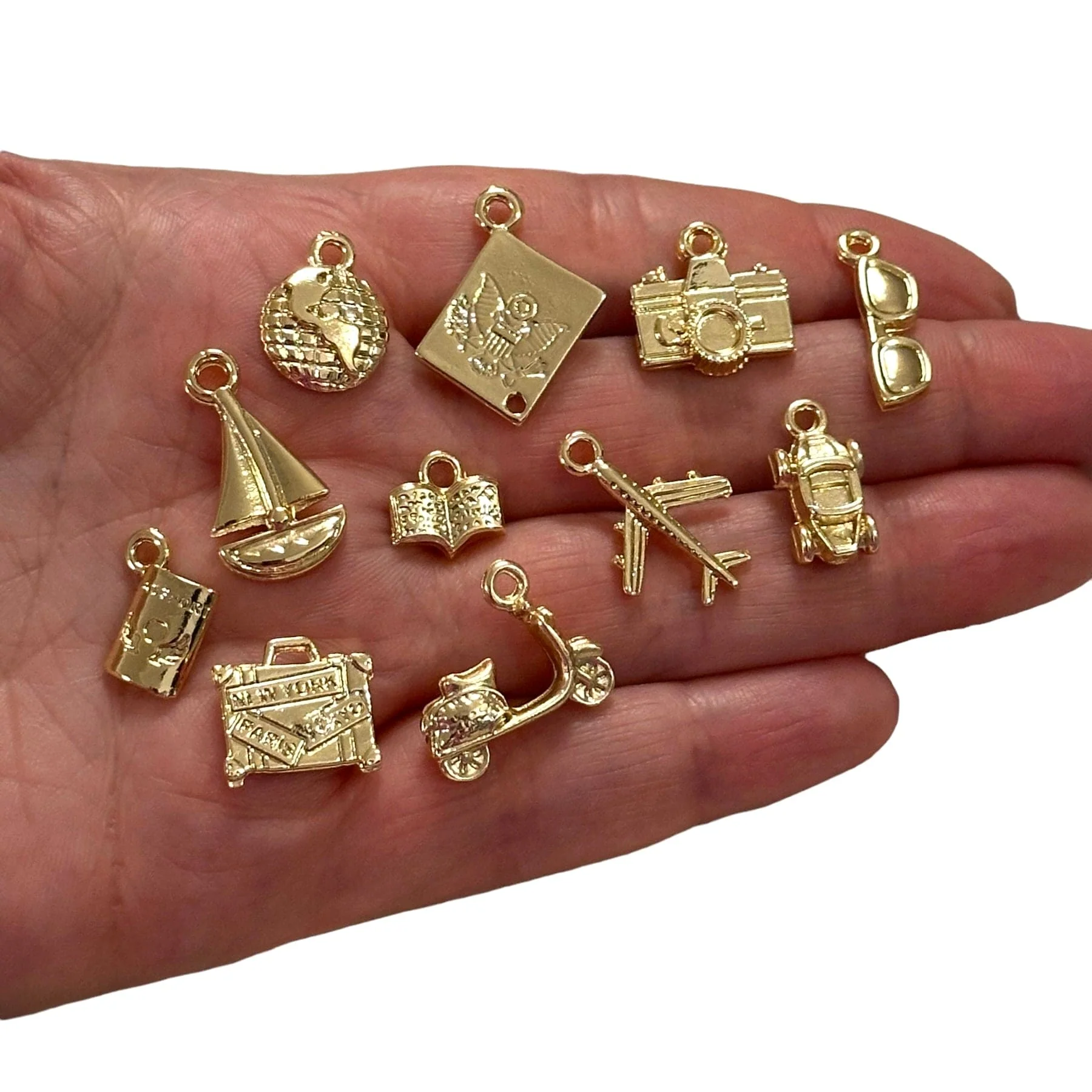 24Kt Gold Plated Travel Charms Collection, 11 Charms in a pack - Image 2