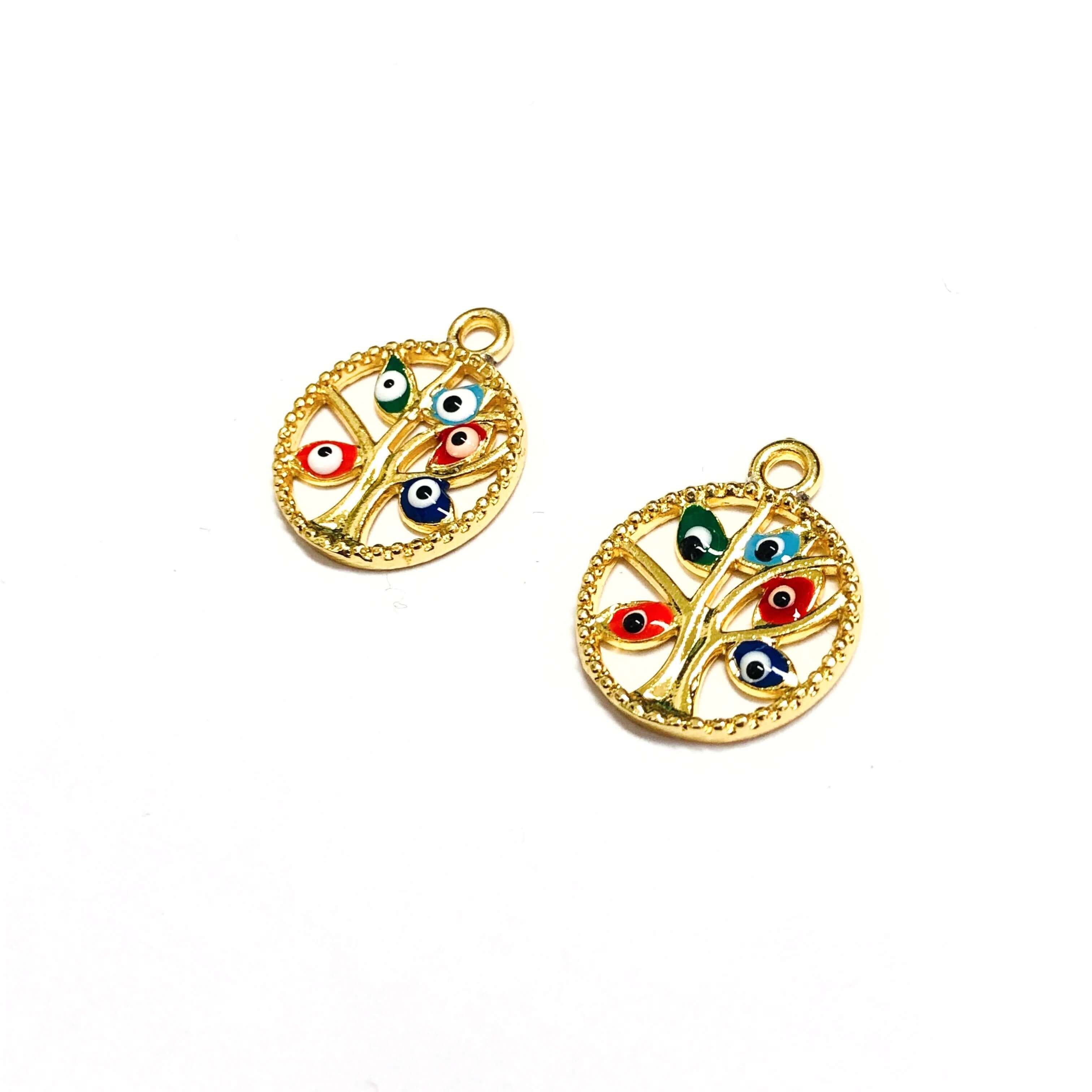 24Kt Gold Plated Tree of Life Charms With Evil Eye, 2 pcs in a pack - Image 2