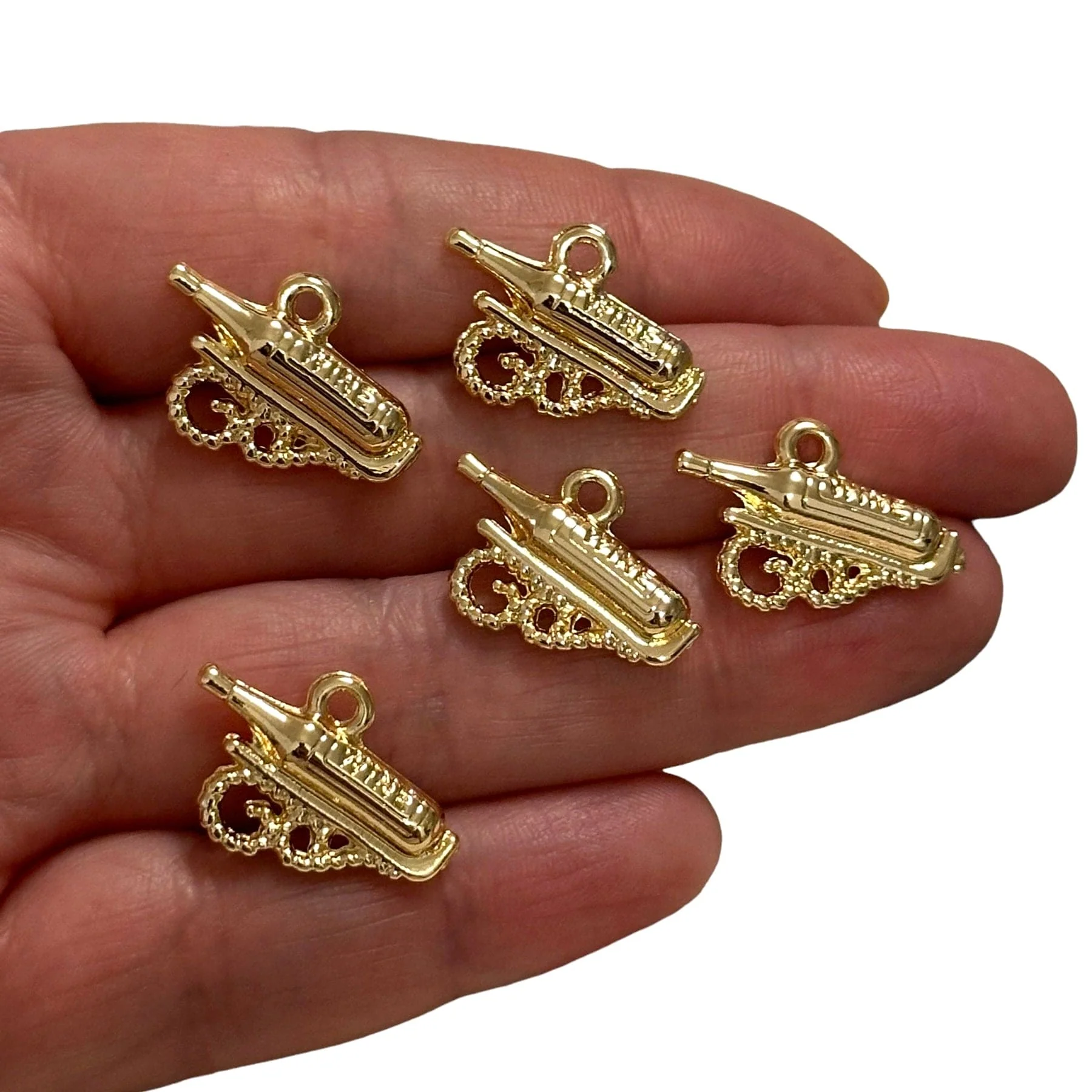 24Kt Gold Plated Wine Bottle Charms, Gold Wine Lover Charms, 5 pcs in a pack