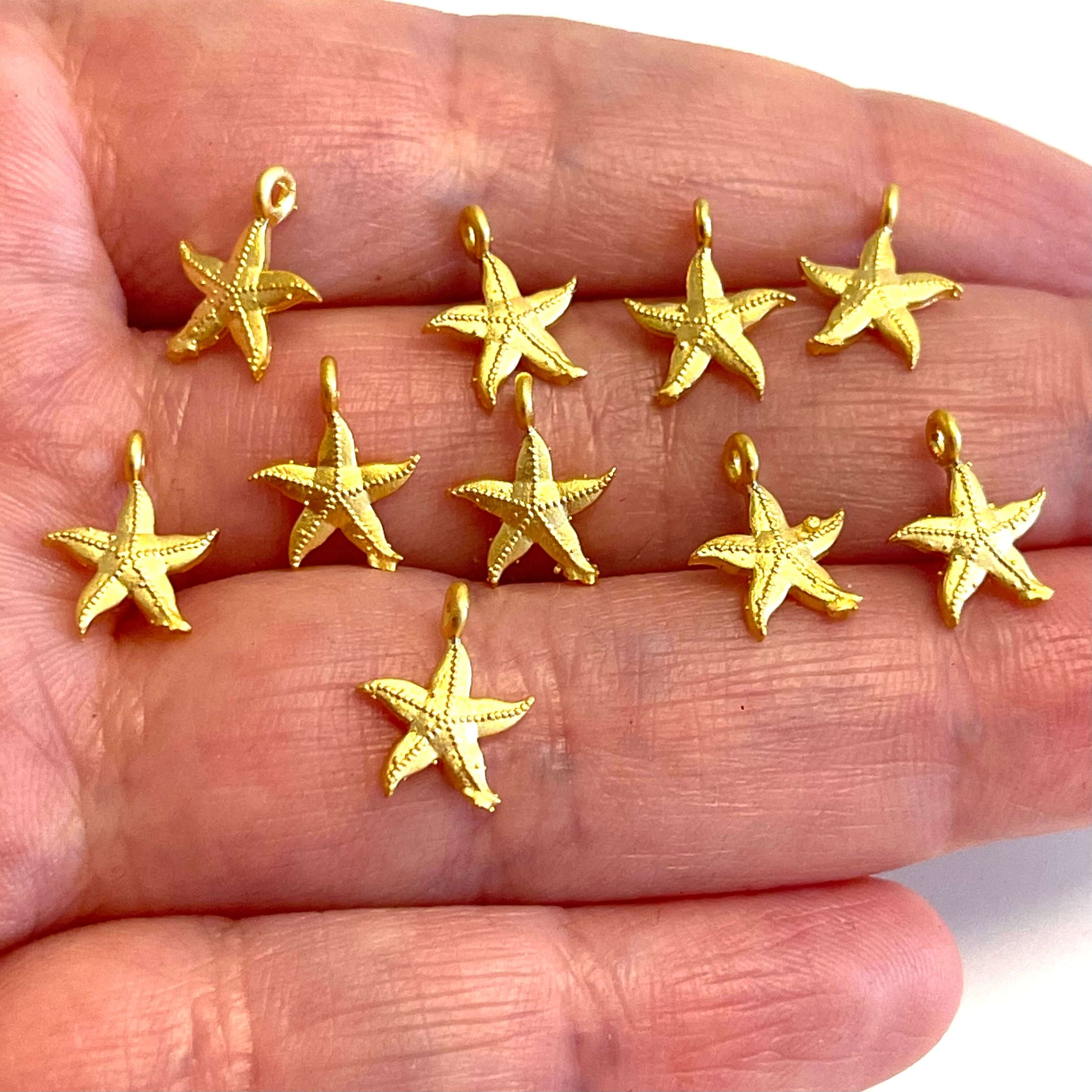 24Kt Matte Gold Plated Starfish Charms, 10 pcs in pack - Image 2