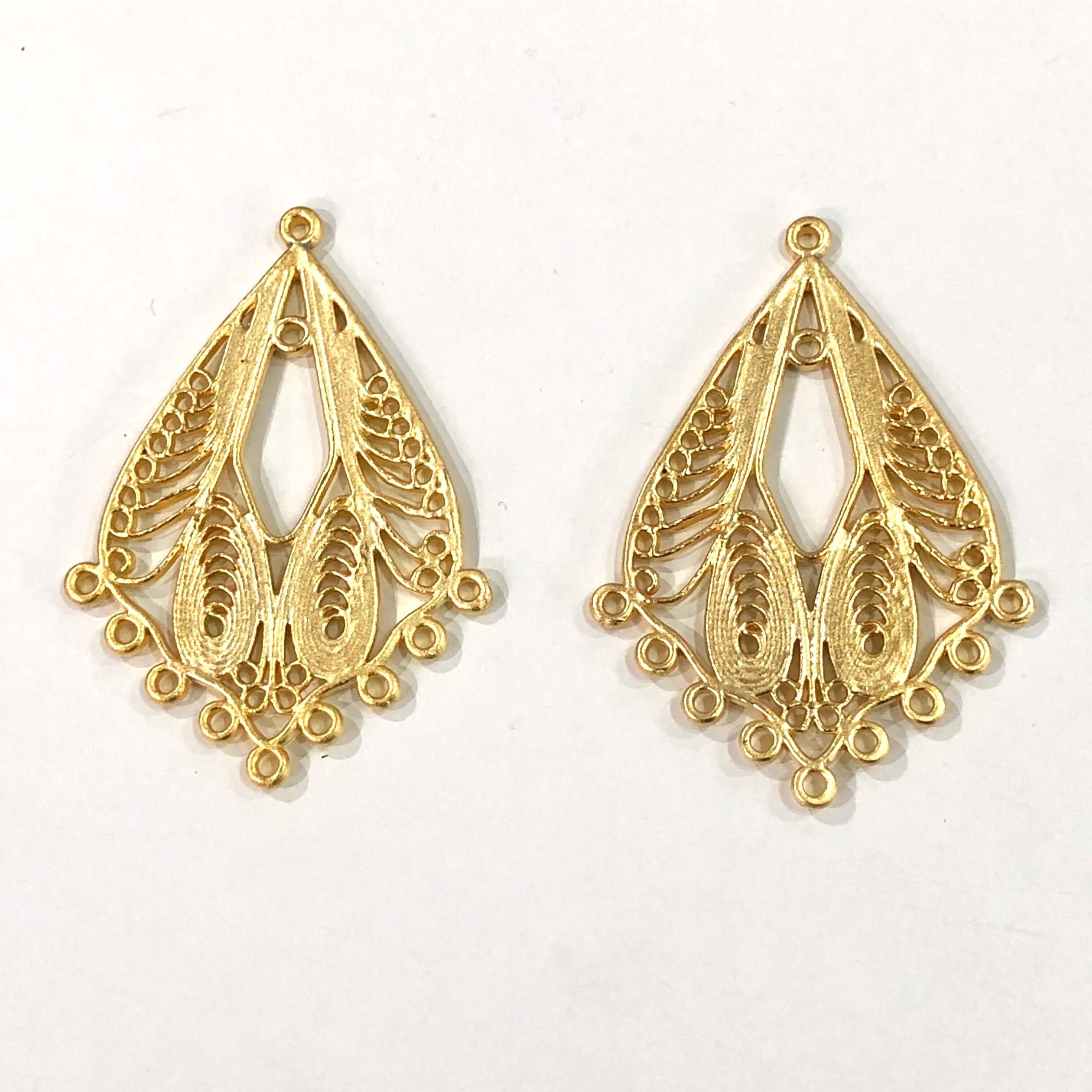 24Kt Matte Gold Plated Brass Authentic Earring Charms, 2 pcs in a pack,