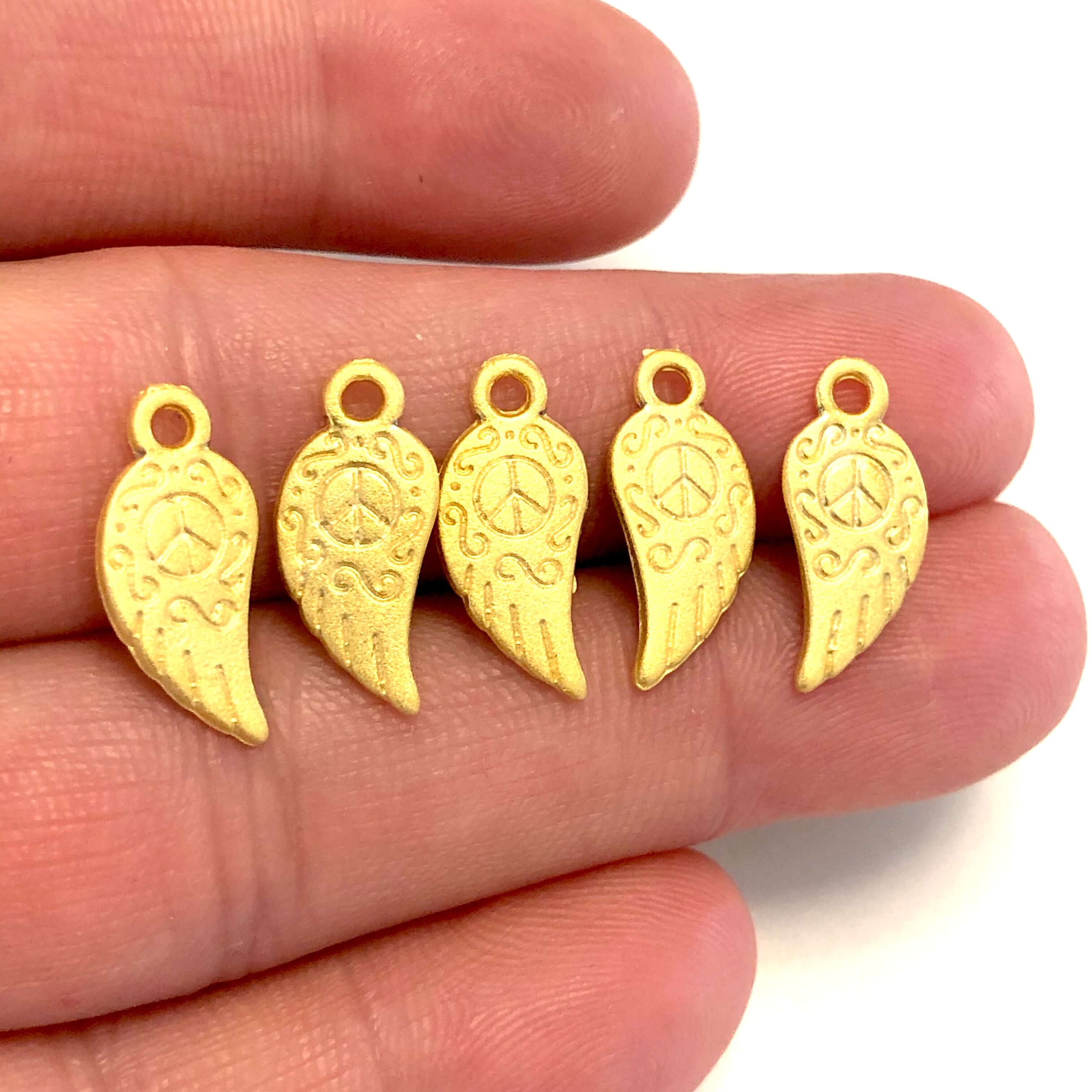 24Kt Matte Gold Plated Brass Wing Charms, 5 pcs in a pack - Image 2