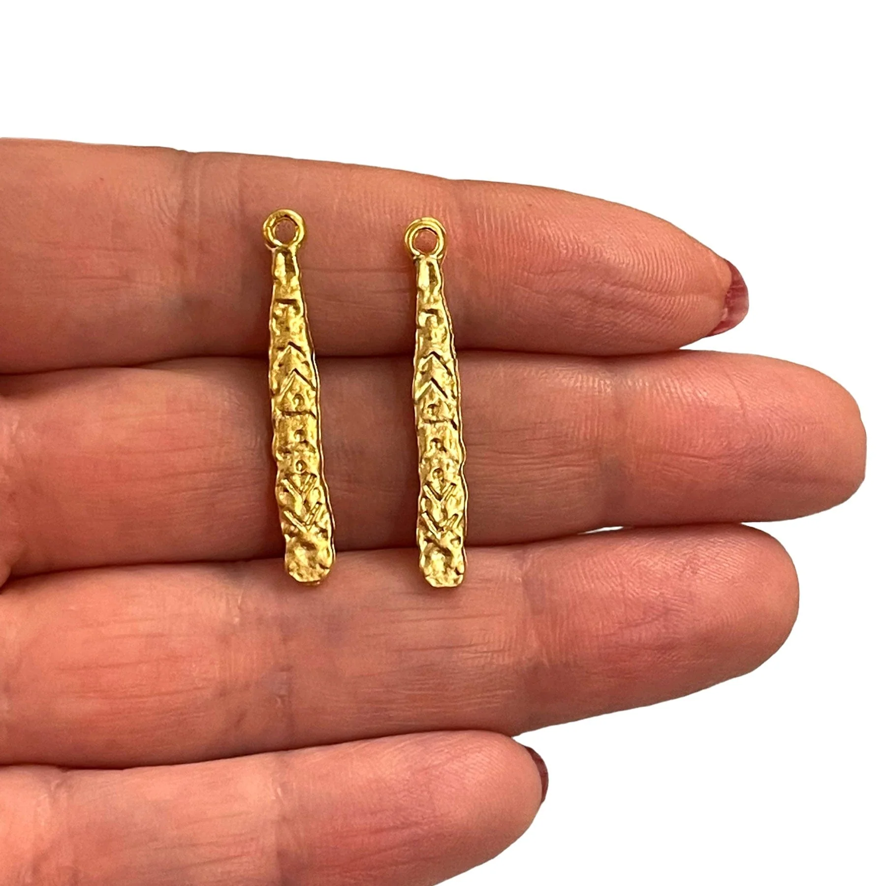 24Kt Matte Gold Plated Double Sided Authentic Drop Charms, 5 pcs in a pack