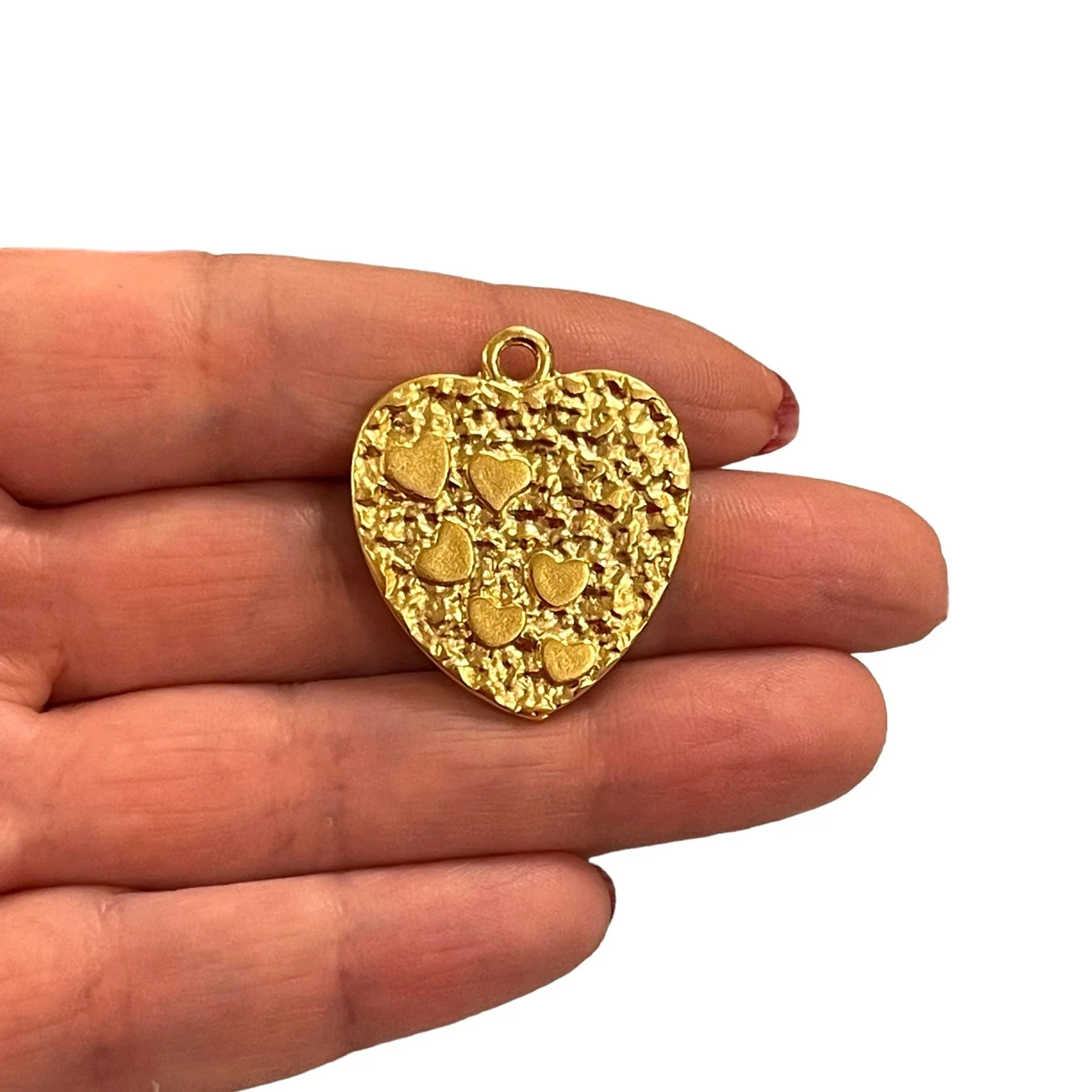 24Kt Matte Gold Plated Hammered Heart Pendant
