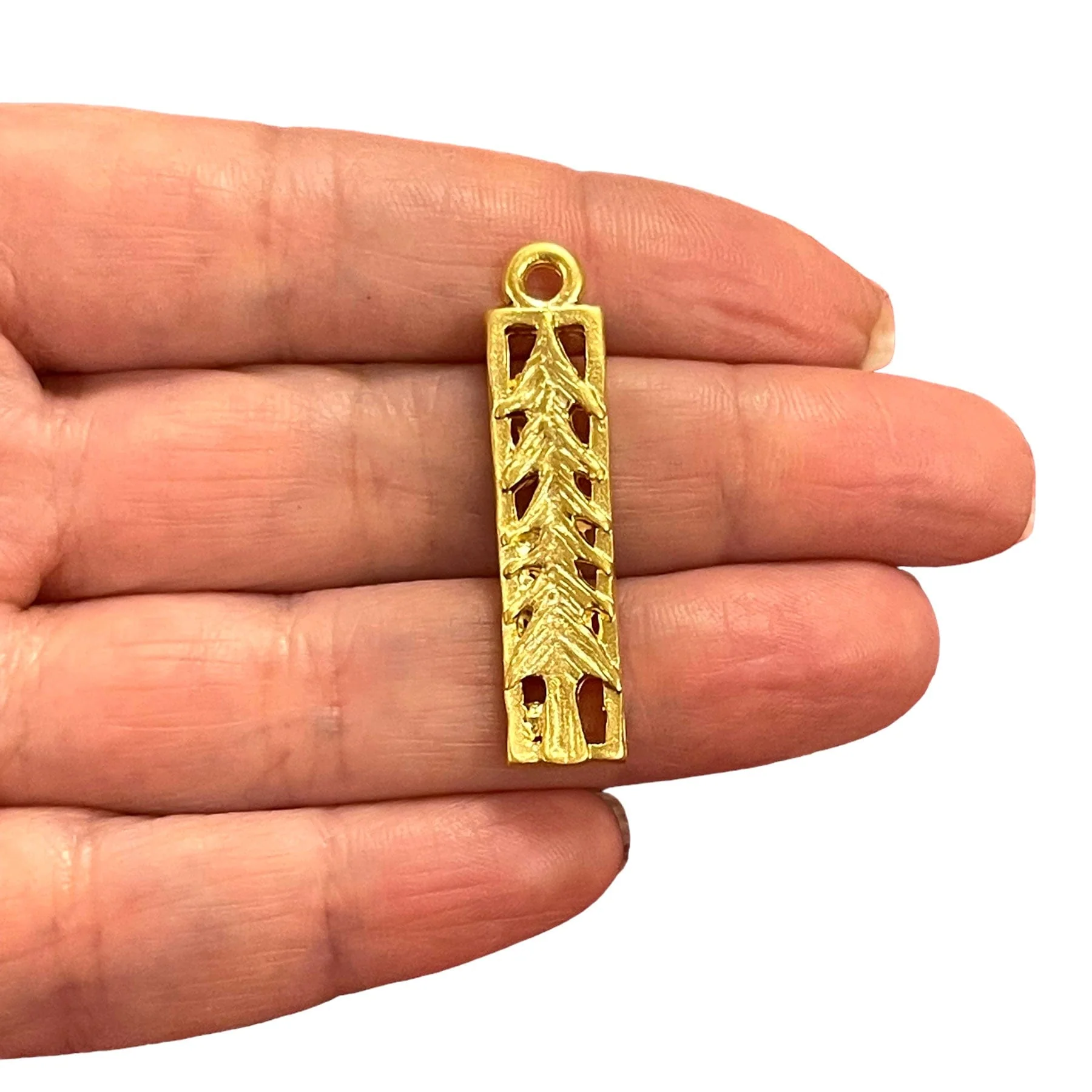 24Kt Matte Gold Plated Pine Tree Charms, Gold Pine Tree Charms, 2 pcs in a pack