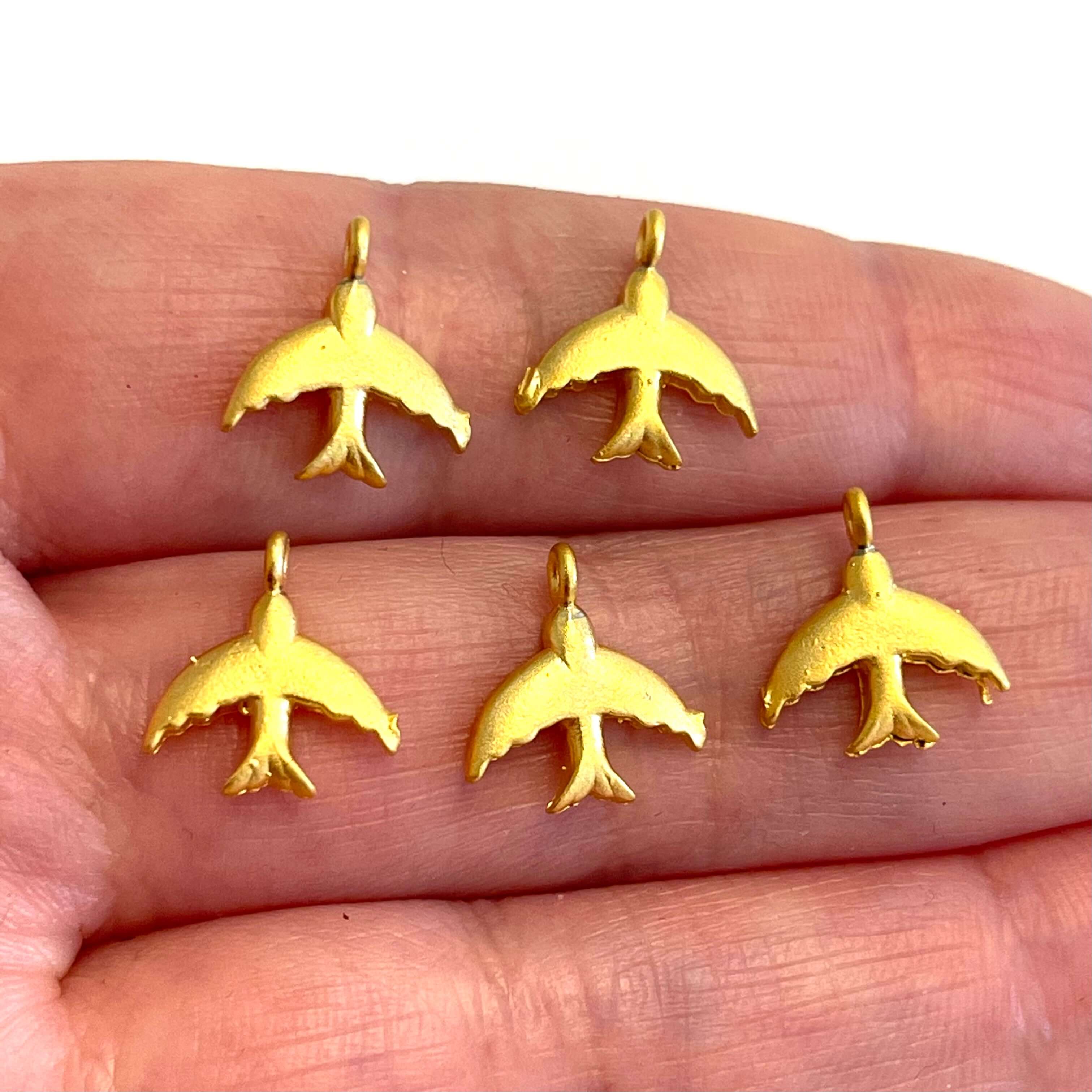 24Kt Matte Gold Plated Swallow Charms, 5 pcs in a pack - Image 2