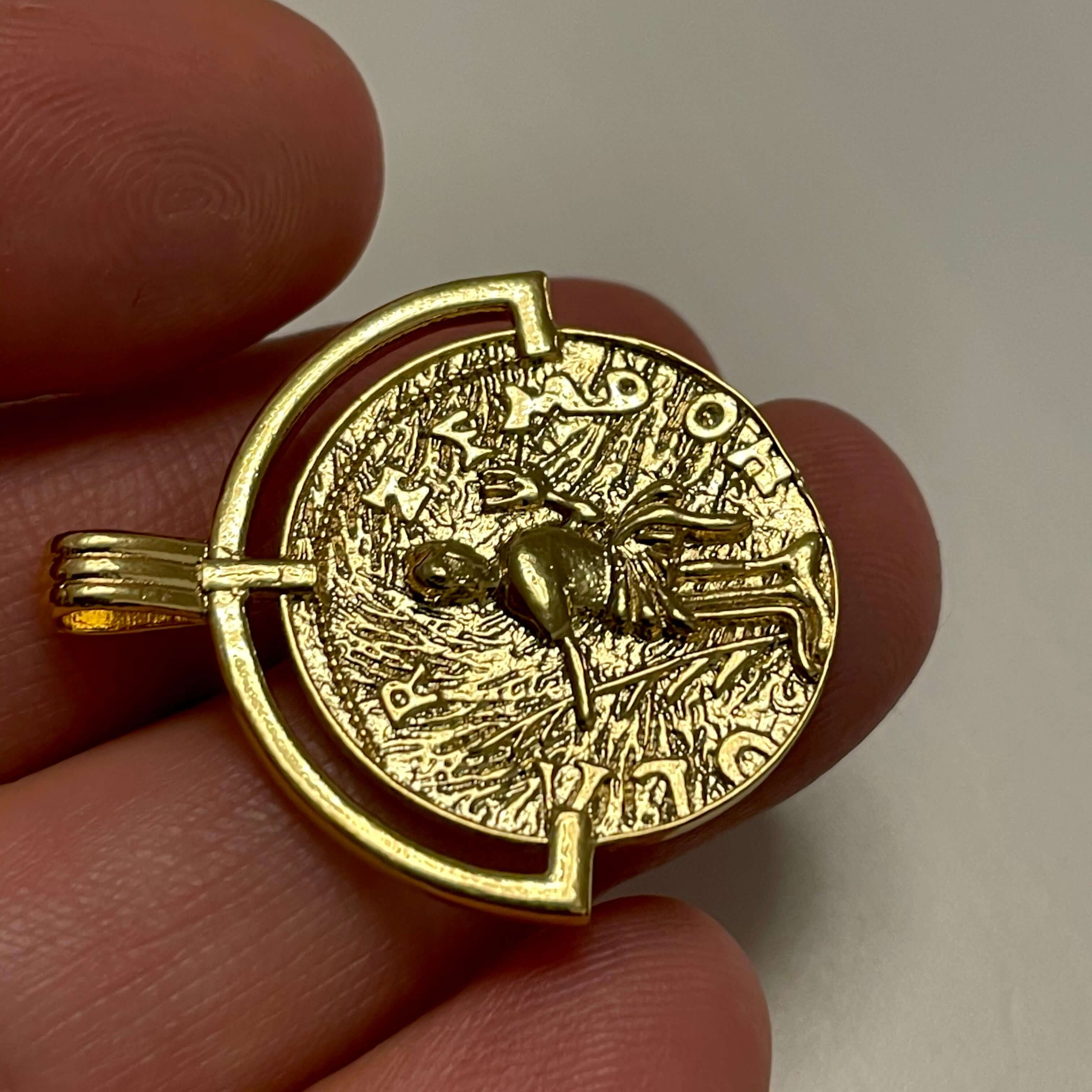 24Kt Shiny Gold Plated Brass Ancient Coin Medallion, Gold Coin Pendant - Image 2