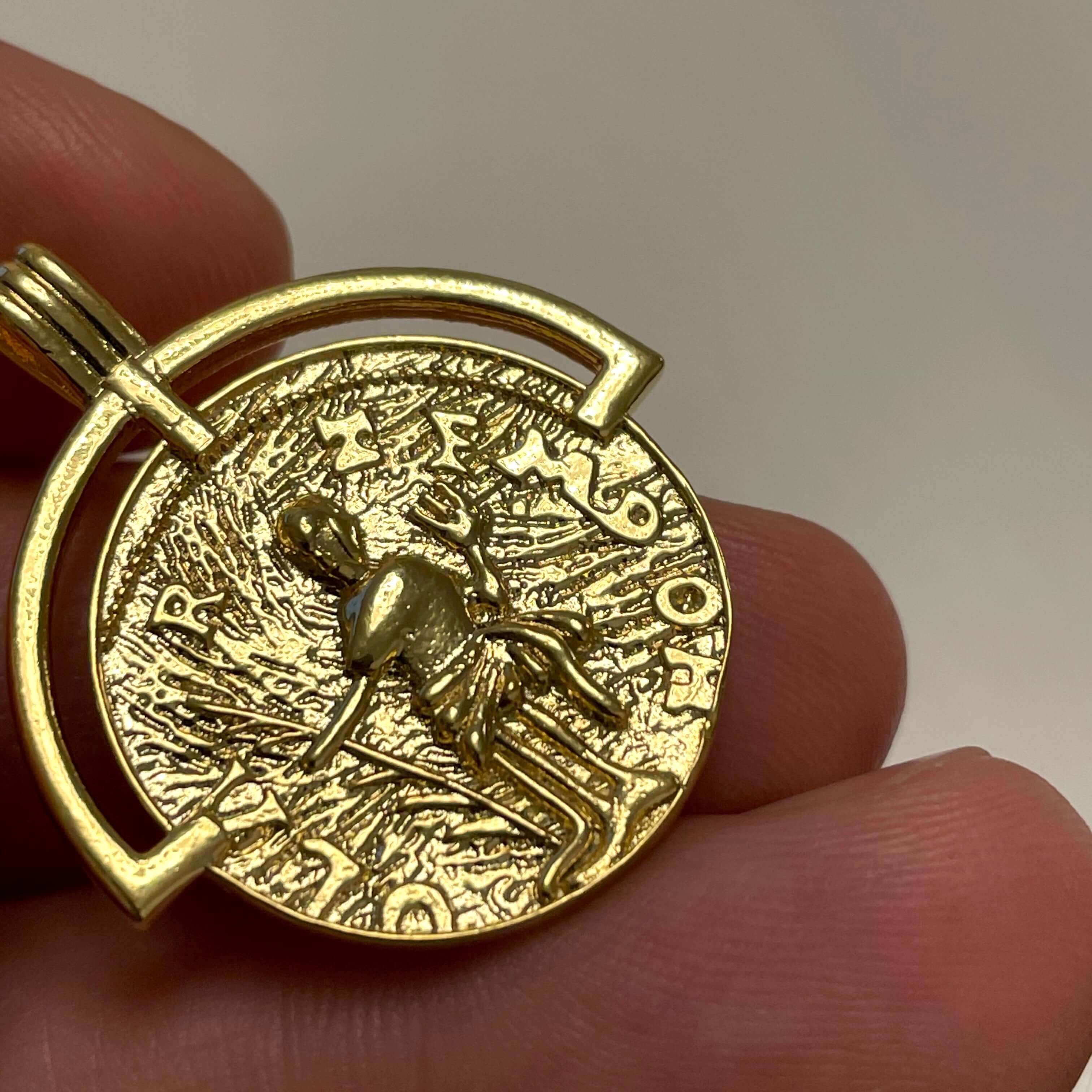 24Kt Shiny Gold Plated Brass Ancient Coin Medallion, Gold Coin Pendant - Image 3