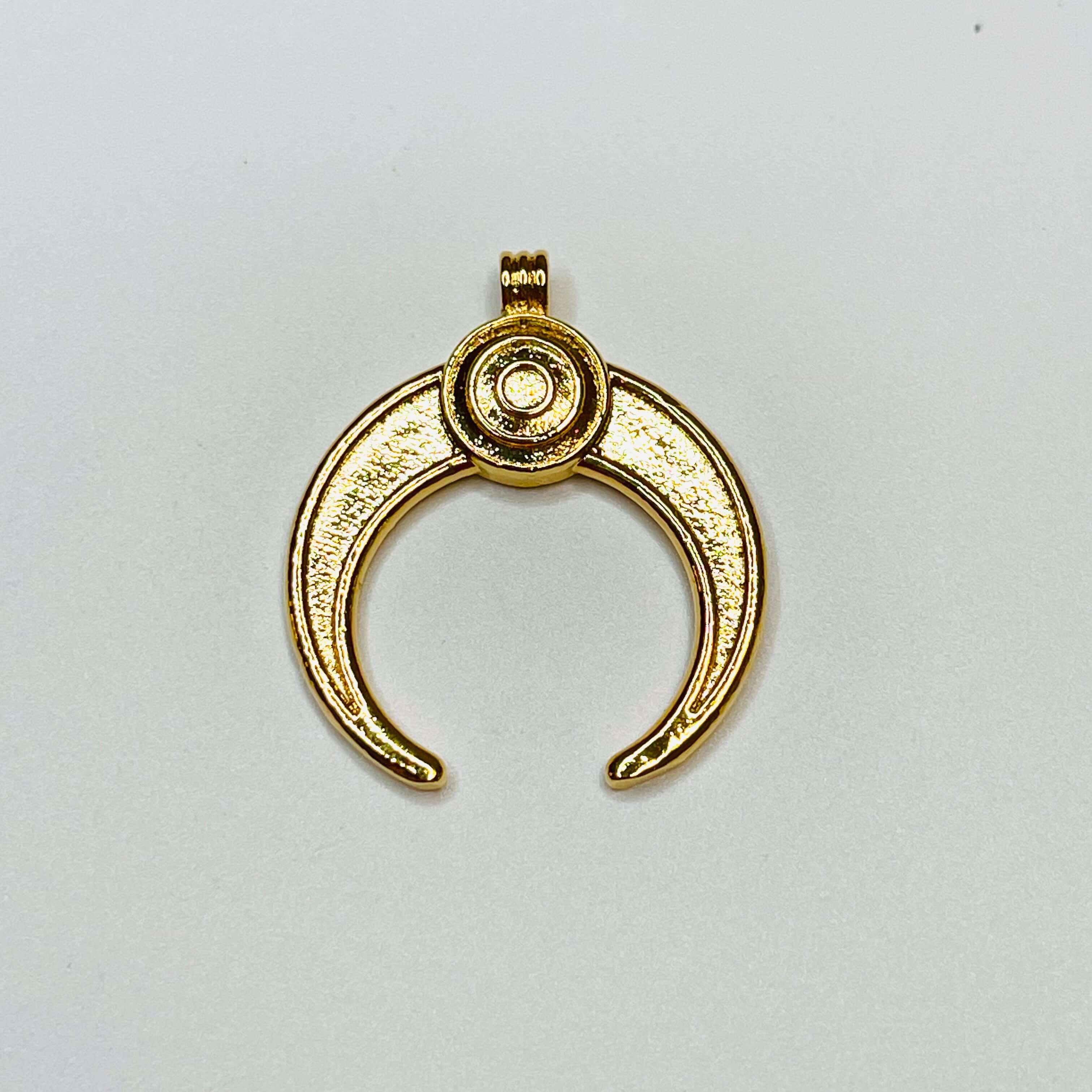 24Kt Shiny Gold Plated Brass Crescent Pendant, 31x27mm - Image 2