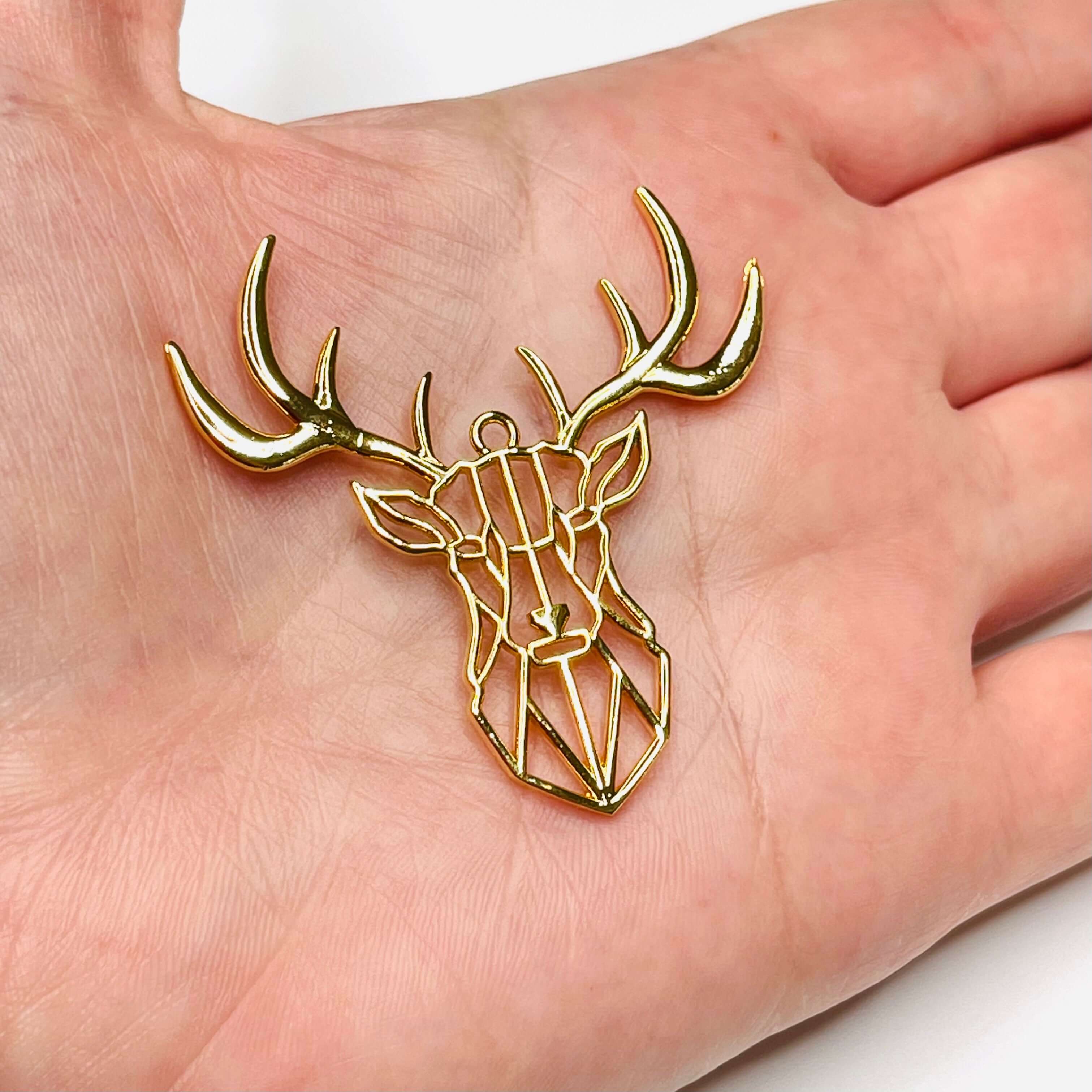 24Kt Shiny Gold Plated Brass Origami Deer Pendant, Deer Necklace Charms, - Image 2