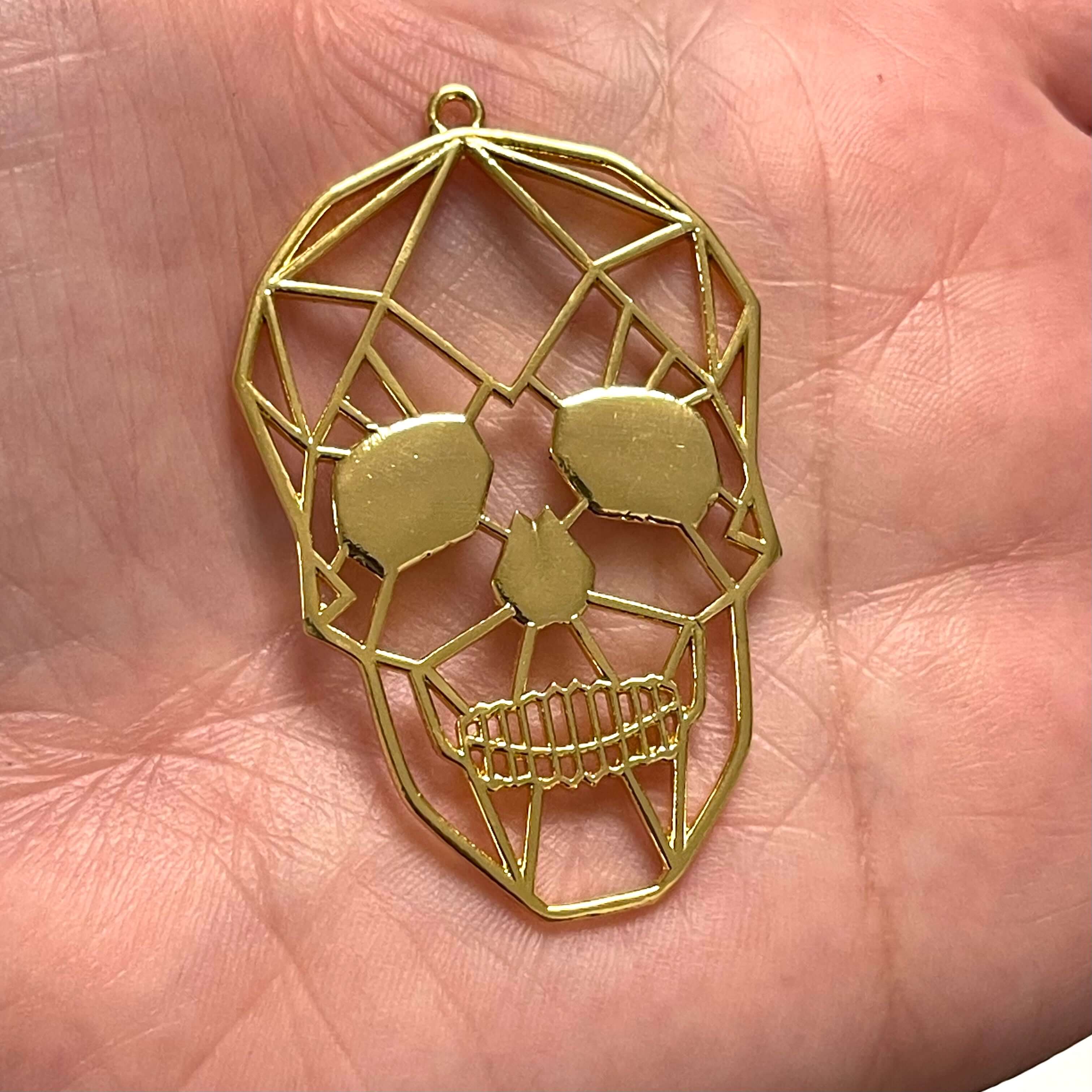 24Kt Shiny Gold Plated Brass Origami Skul Pendant, Skul Necklace Charms,
