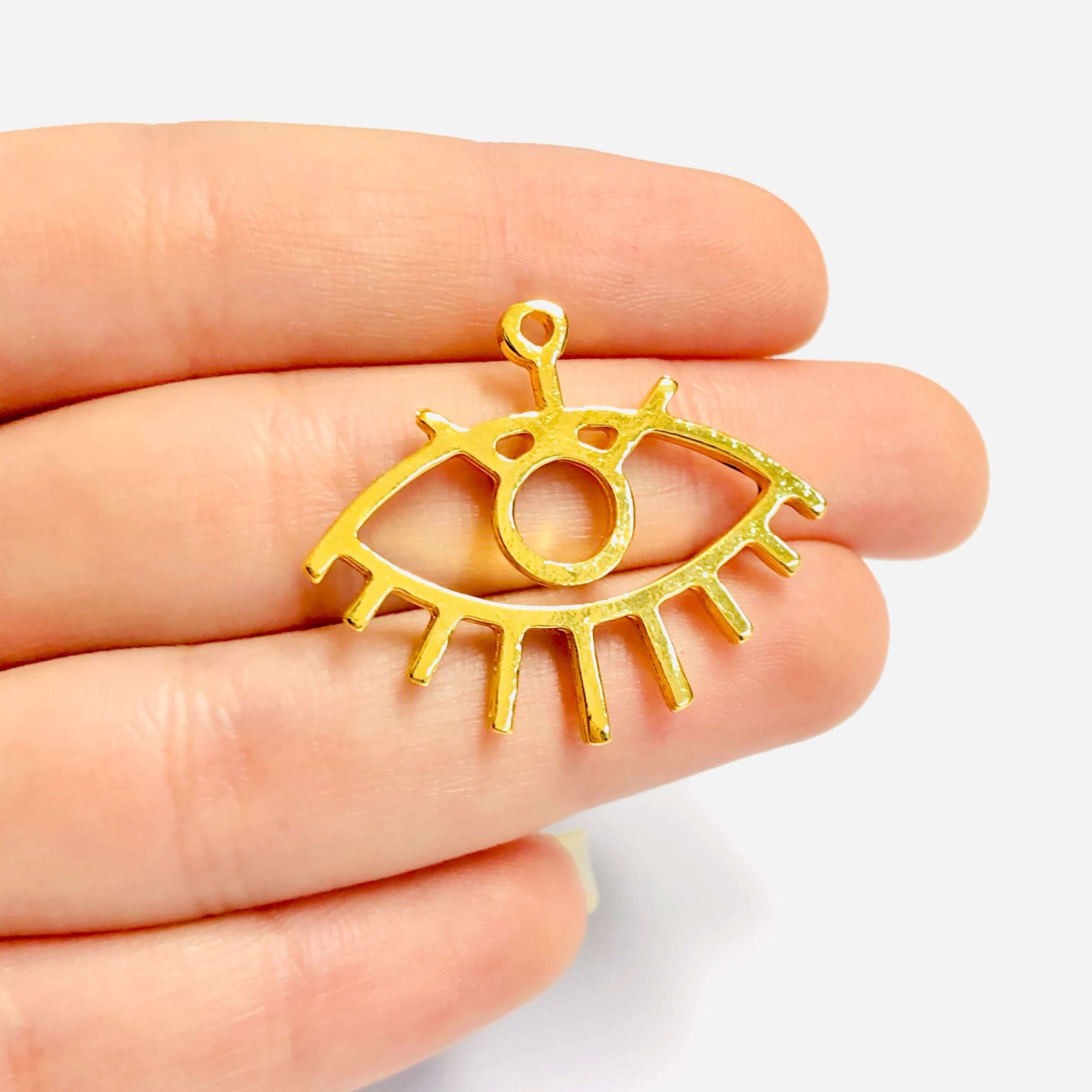 24Kt Shiny Gold Plated Navy Enamelled Eye Charm - Image 2