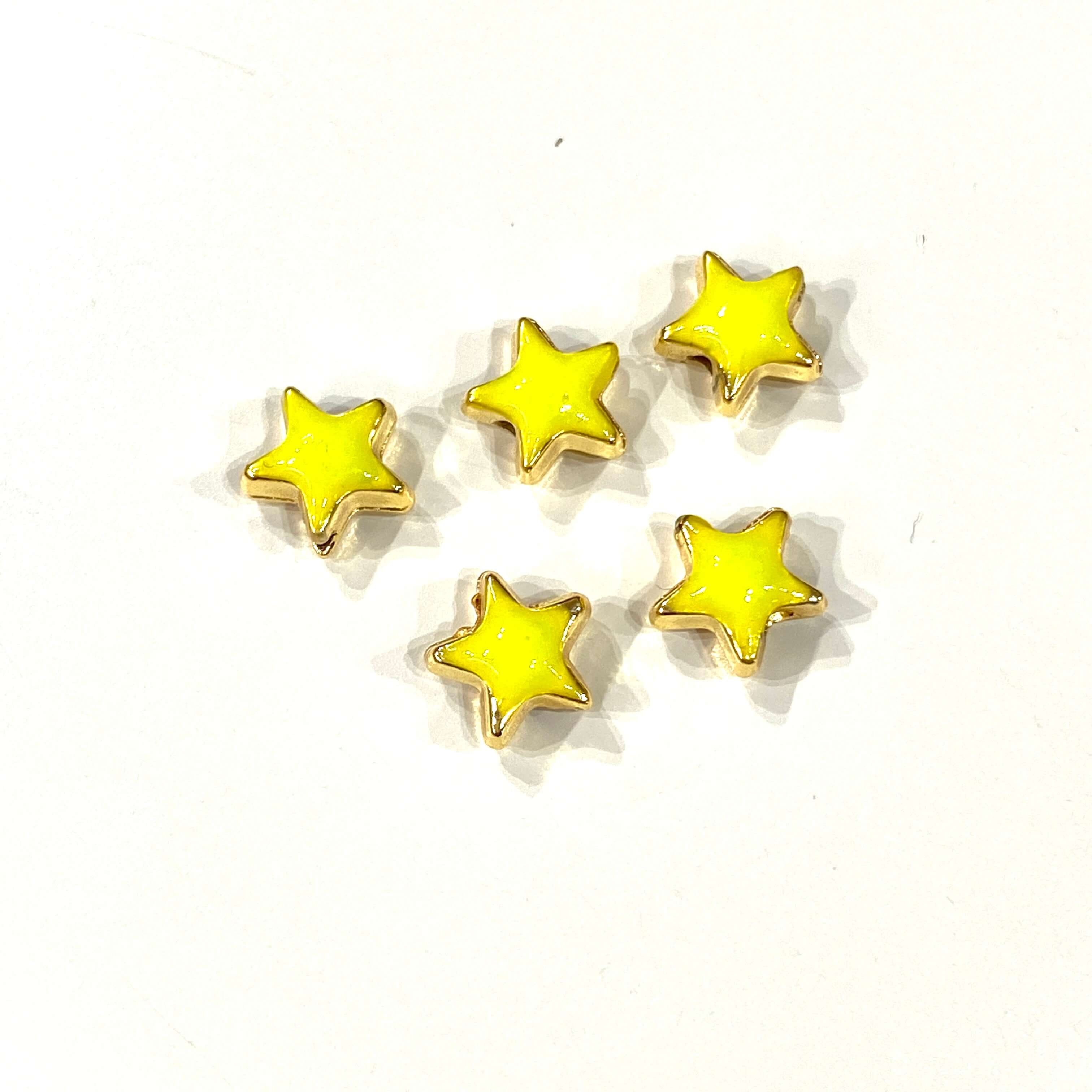 24Kt Shiny Gold Plated Neon Yellow Enamelled Star Charms, 5 pcs in a pack