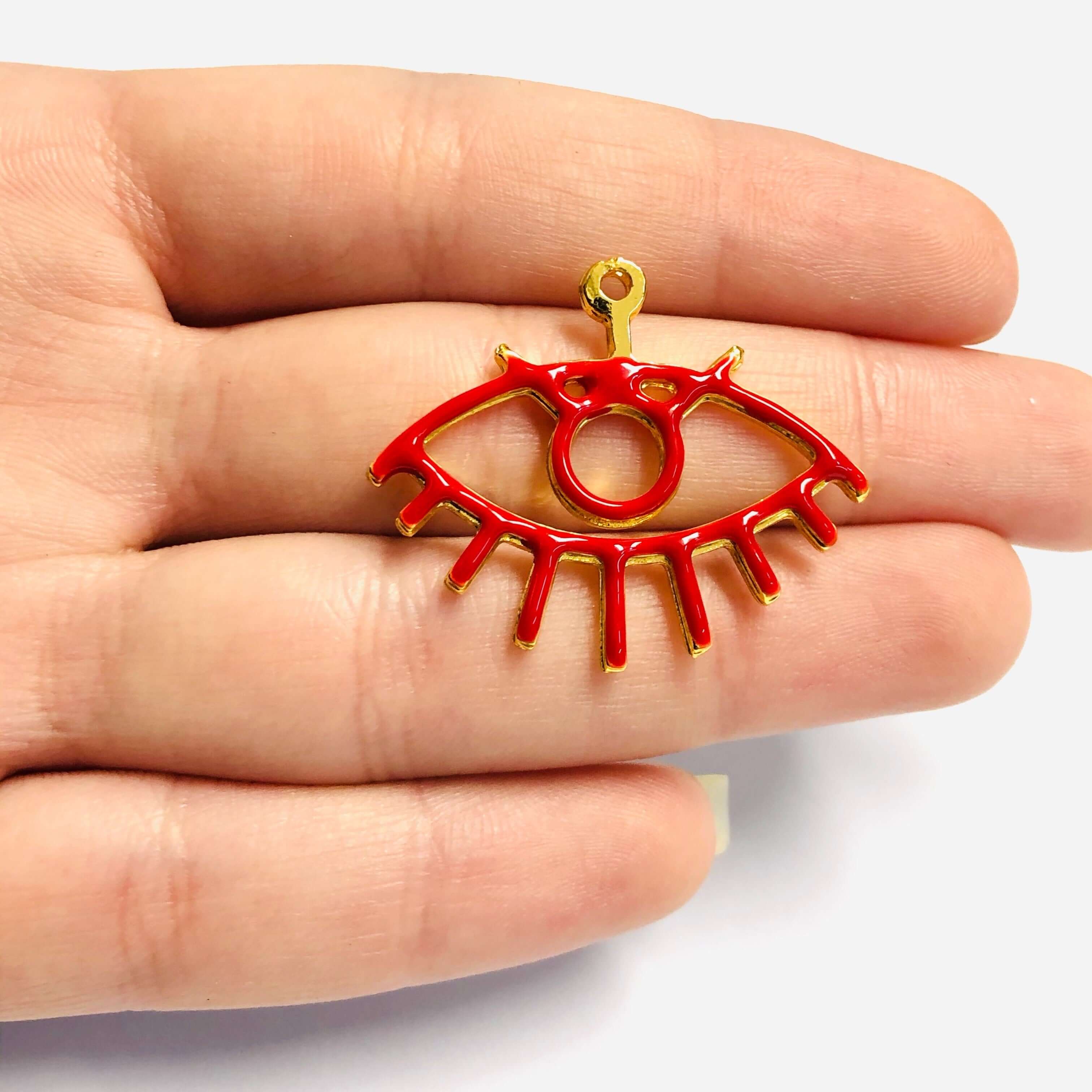 24Kt Shiny Gold Plated Red Enamelled Eye Charm
