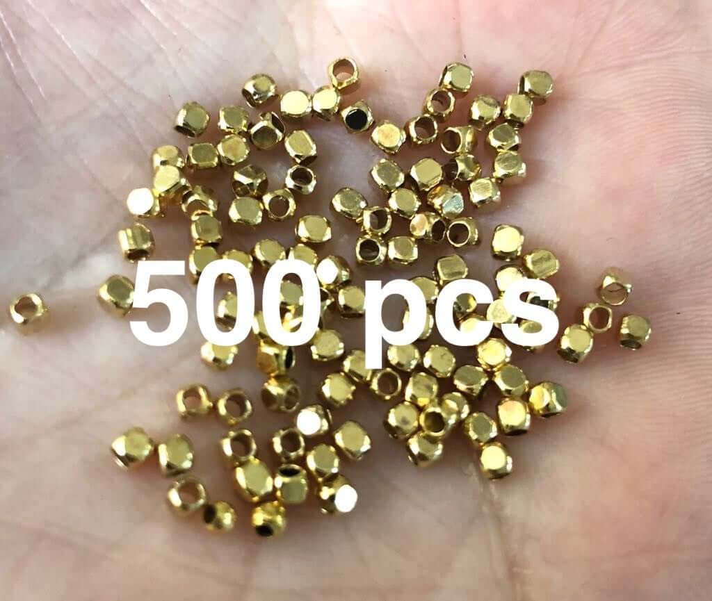 2mm Cubes 24Kt Gold Plated Spacer Beads-50 Pieces in a pack - Image 3